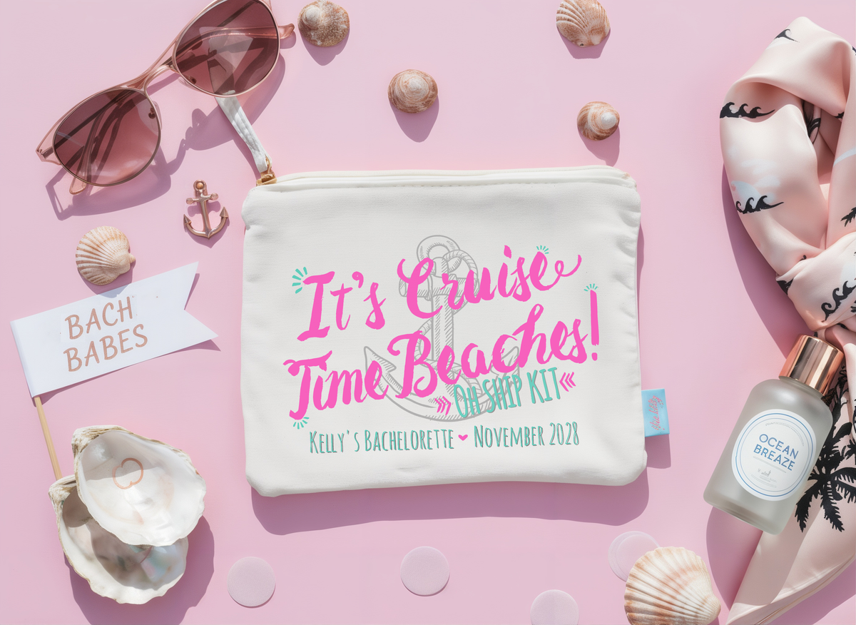 Beach Cruise Personalized Canvas Makeup Bag for Bachelorette Parties by Ilu.Lily