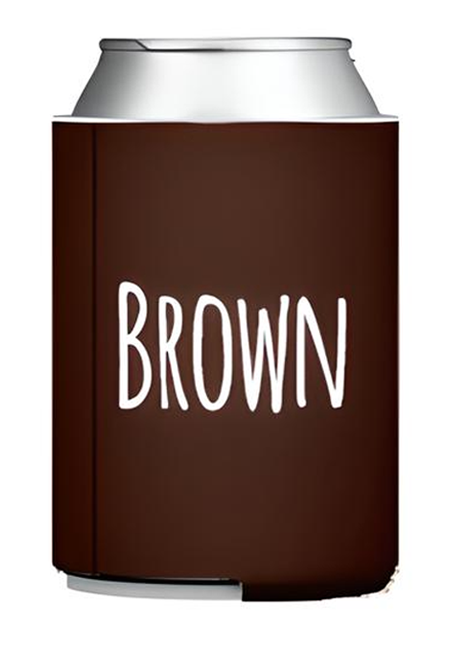 A brown can with the word "BROWN" written on it in white text.
