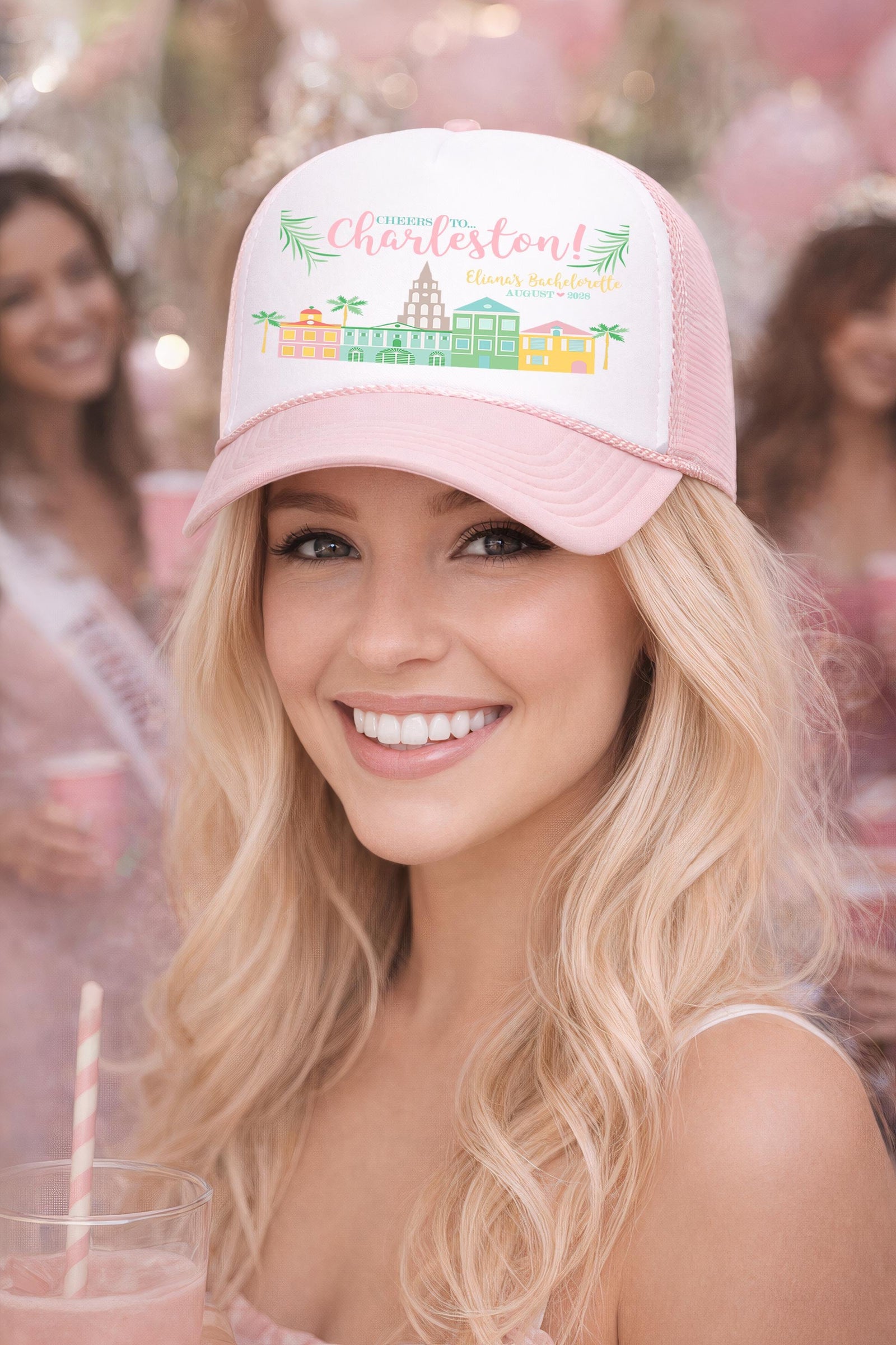 Charleston Bachelorette Party Hat | Rainbow Row Bachelorette Party Favors | Charleston Bachelorette | Girls Weekend Trip