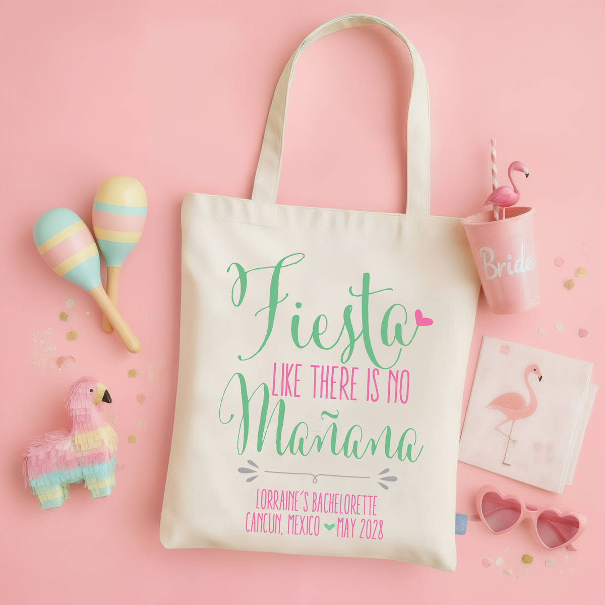 Fiesta Personalized Canvas Tote Bag for Bachelorette Parties by Ilu.Lily