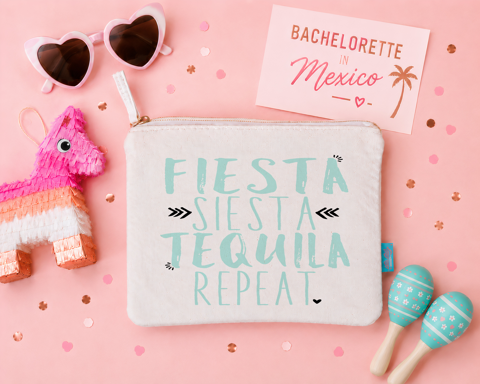 Fiesta Personalized Canvas Makeup Bag for Bachelorette Parties by Ilu.Lily