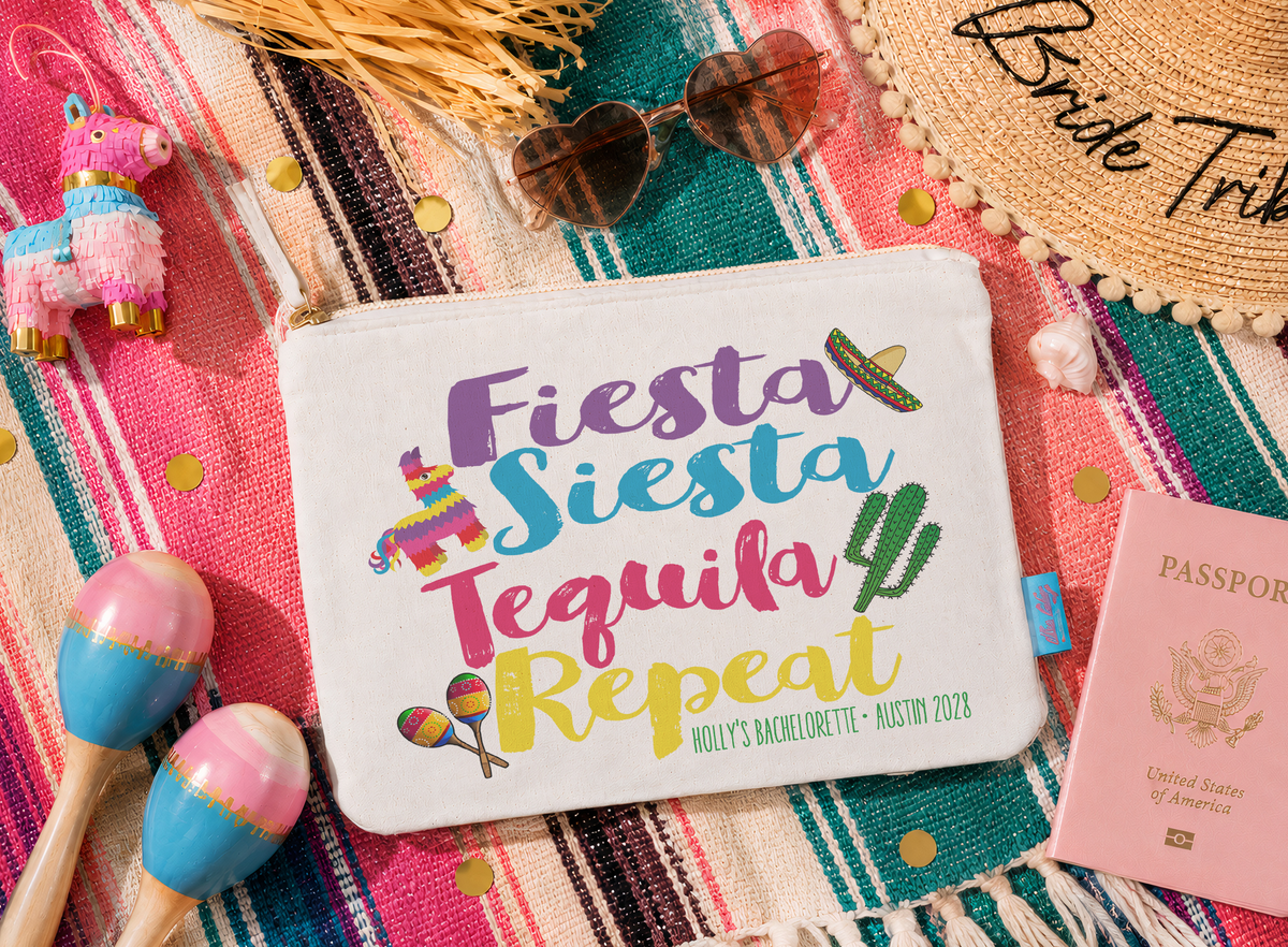 Fiesta Personalized Canvas Makeup Bag for Bachelorette Parties by Ilu.Lily