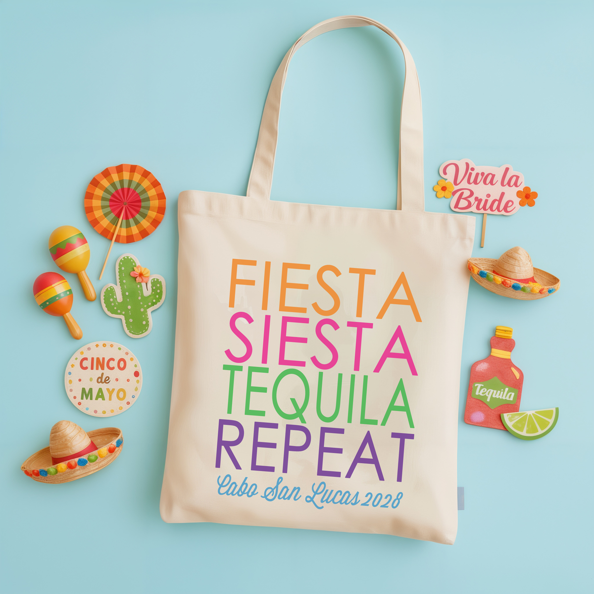 Fiesta Personalized Canvas Tote Bag for Bachelorette Parties by Ilu.Lily