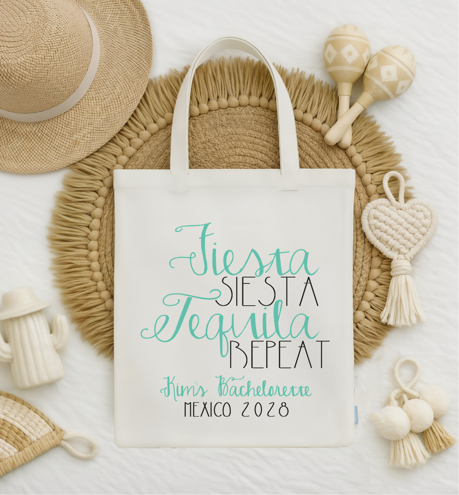 Bachelorette Party Tote Bag | Personalized Bachelorette Favors | Fiesta Siesta Tequila Repeat Fancy