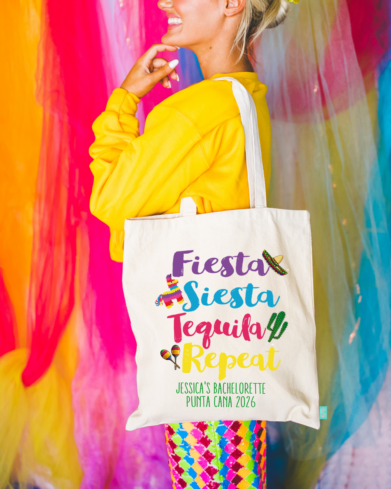 Bachelorette Party Tote Bags | Fiesta Theme Bachelorette Favors | Fiesta Siesta Tequila Repeat