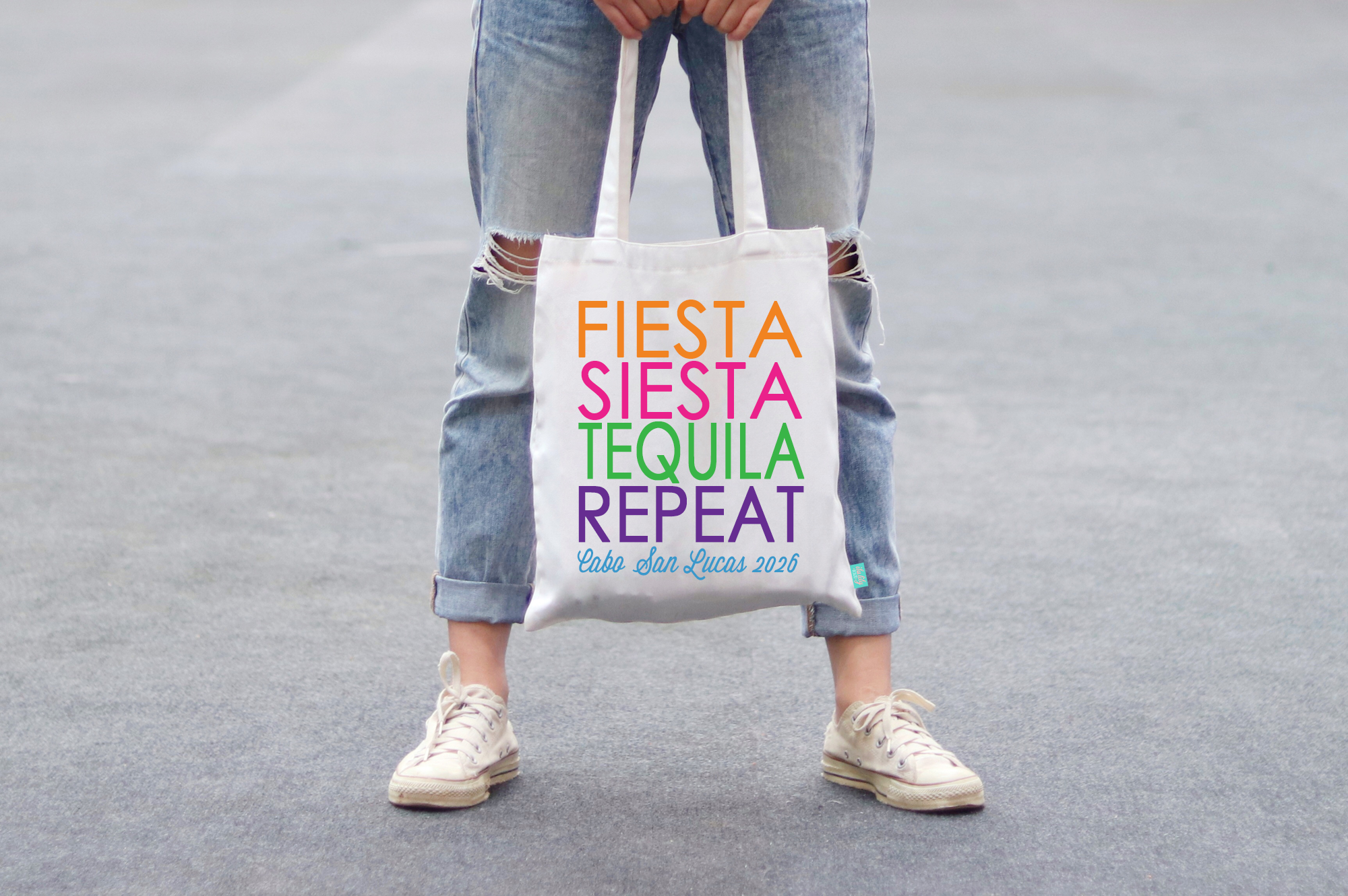 Bachelorette Party Tote Bag | Colorful Fiesta Siesta Tequila Repeat