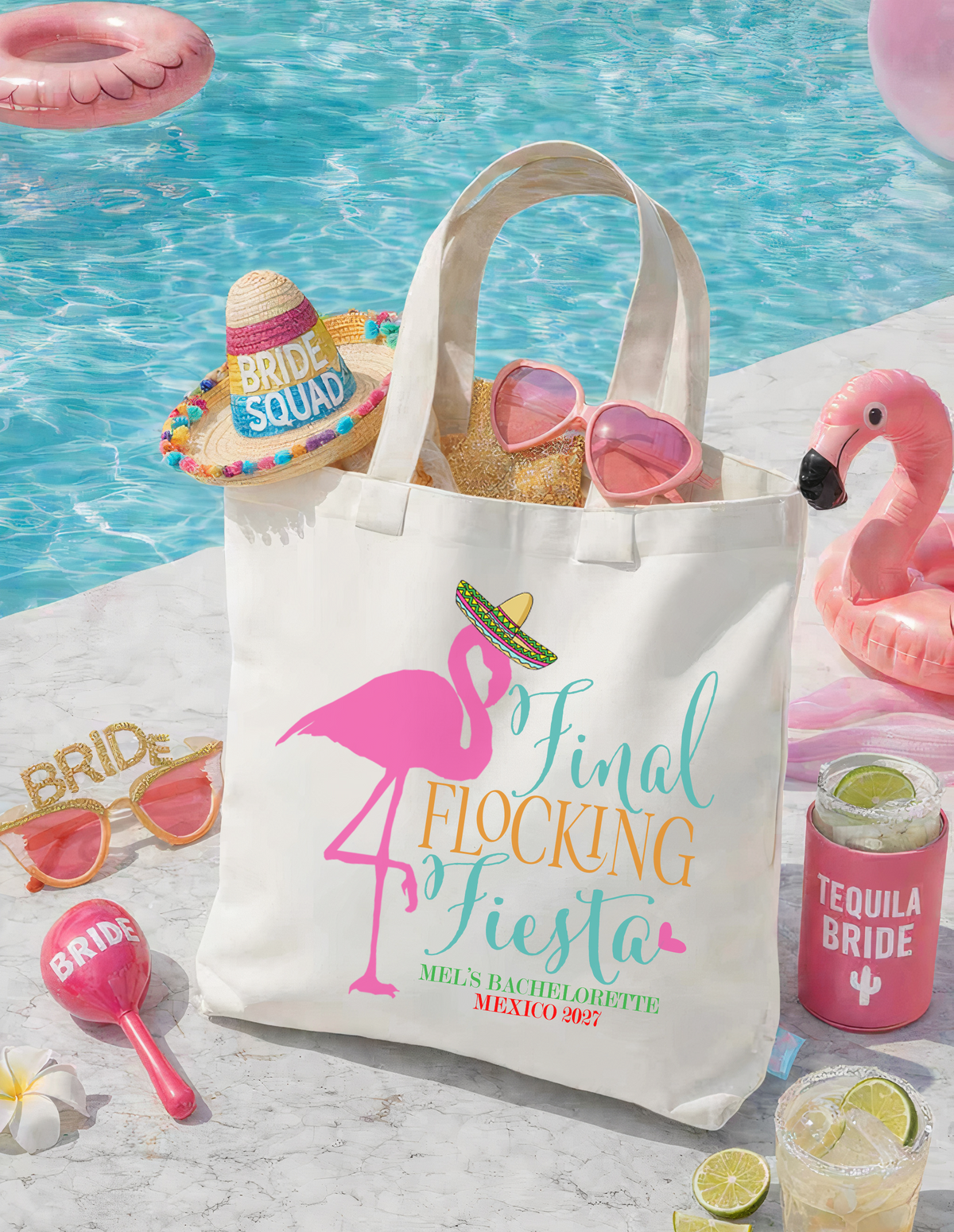 Mexico Fiesta Personalized Canvas Tote Bag for Bachelorette Parties by Ilu.Lily