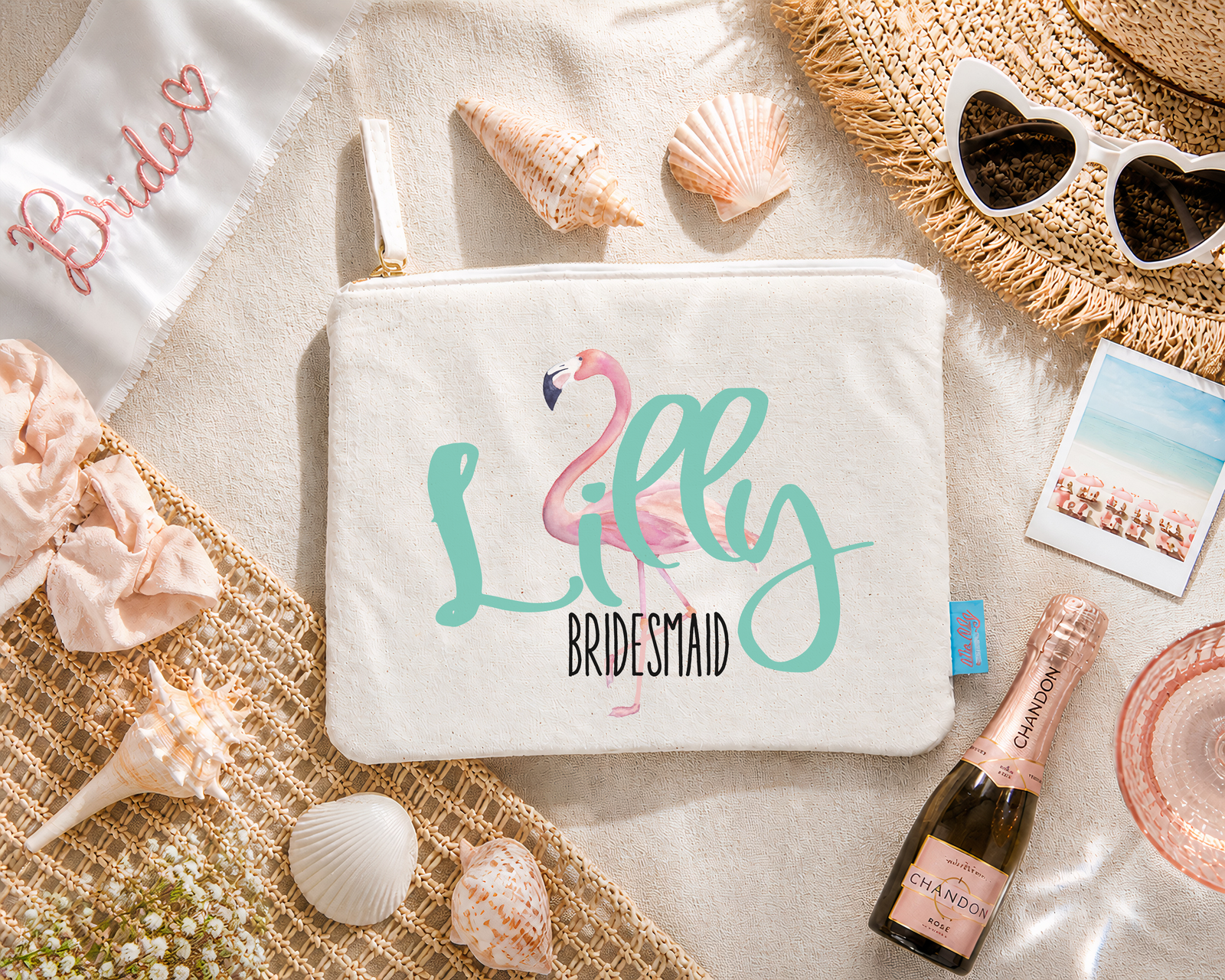 Flamingo Personalized Canvas Makeup Bag for Bridesmaids by Ilu.Lily