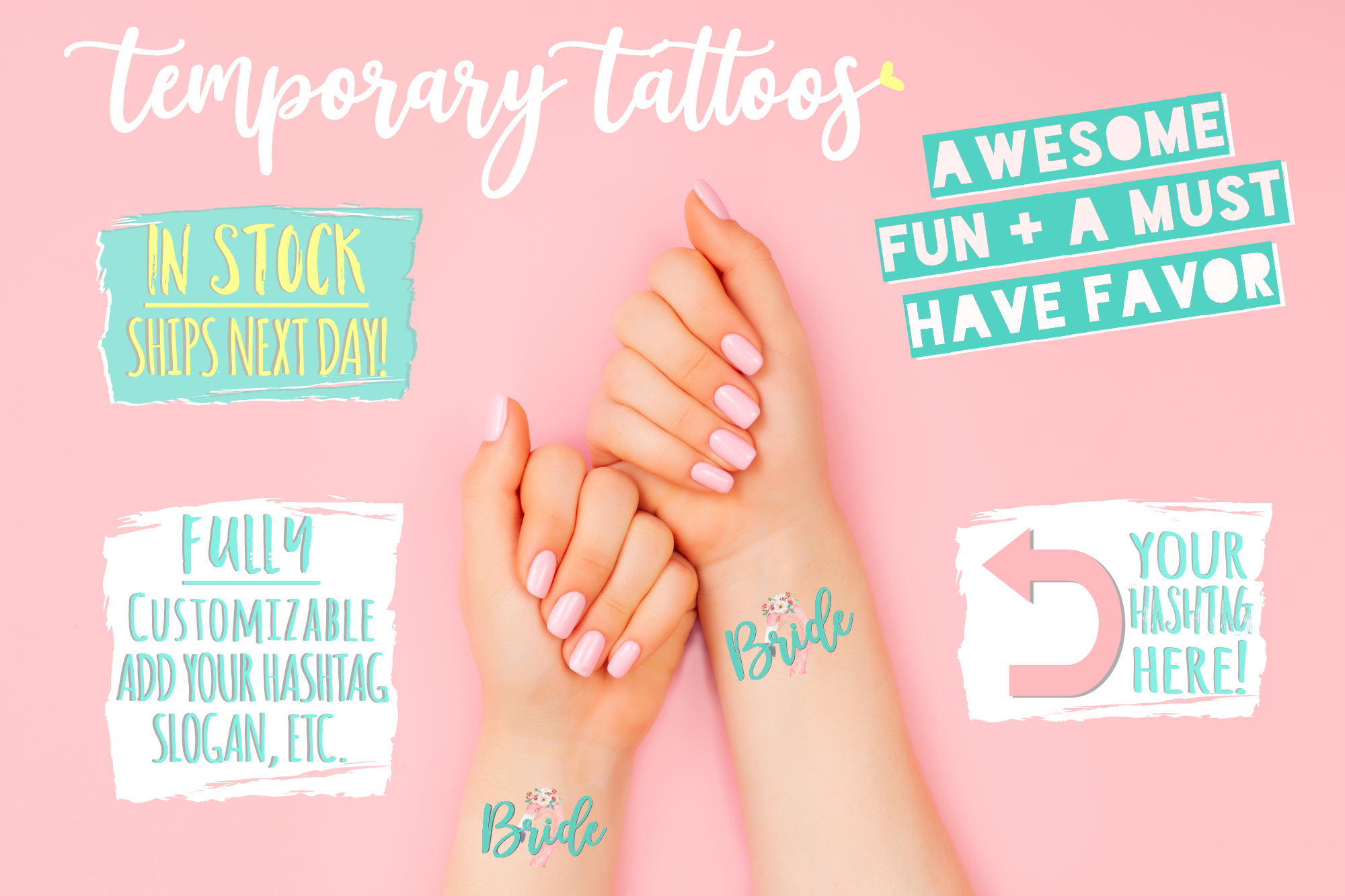 Custom Temporary Tattoo Bachelorette Party Favors | Flamingo Bride