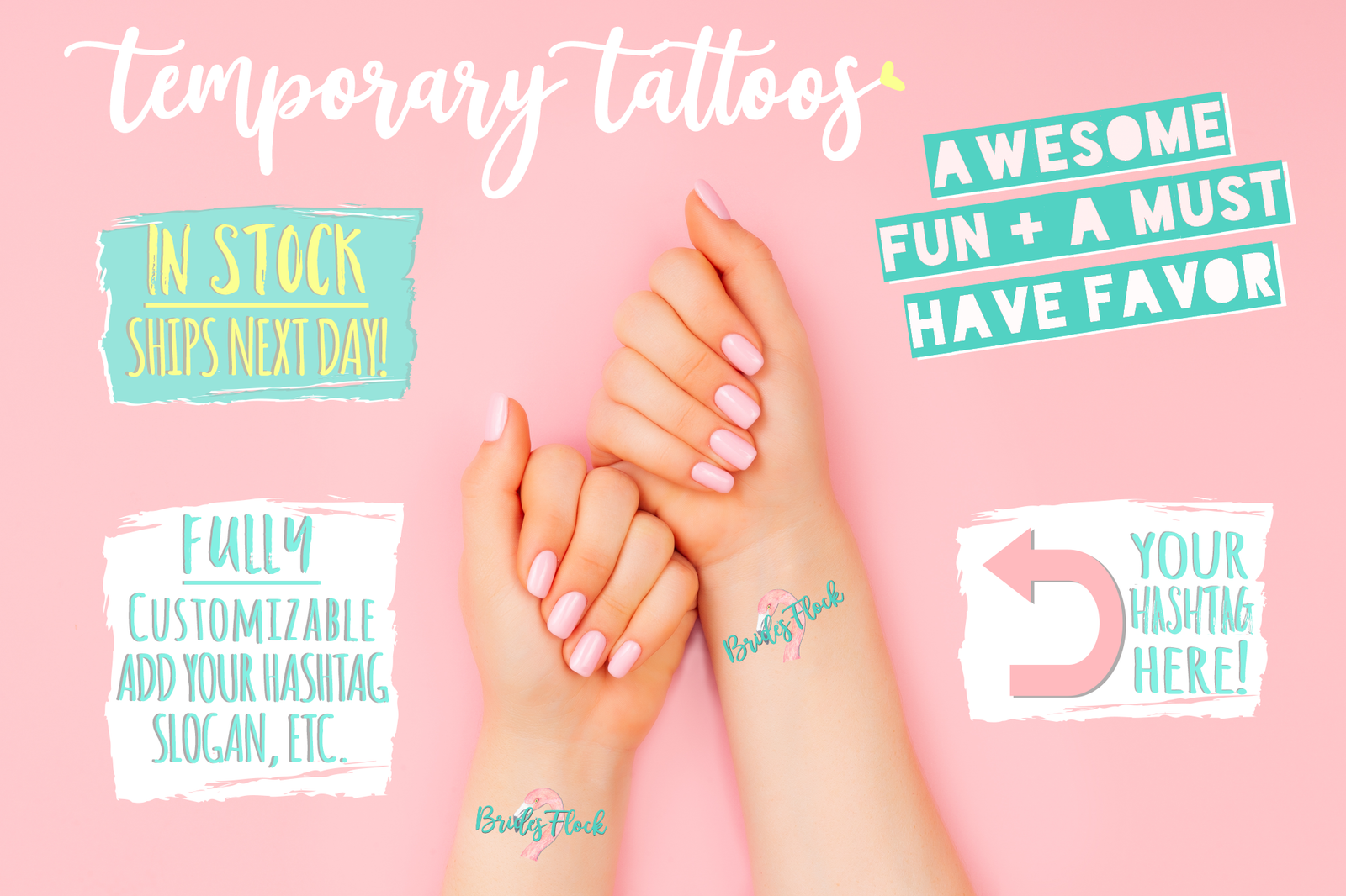 Custom Temporary Tattoo Bachelorette Party Favors | Flamingo Bride's Flock