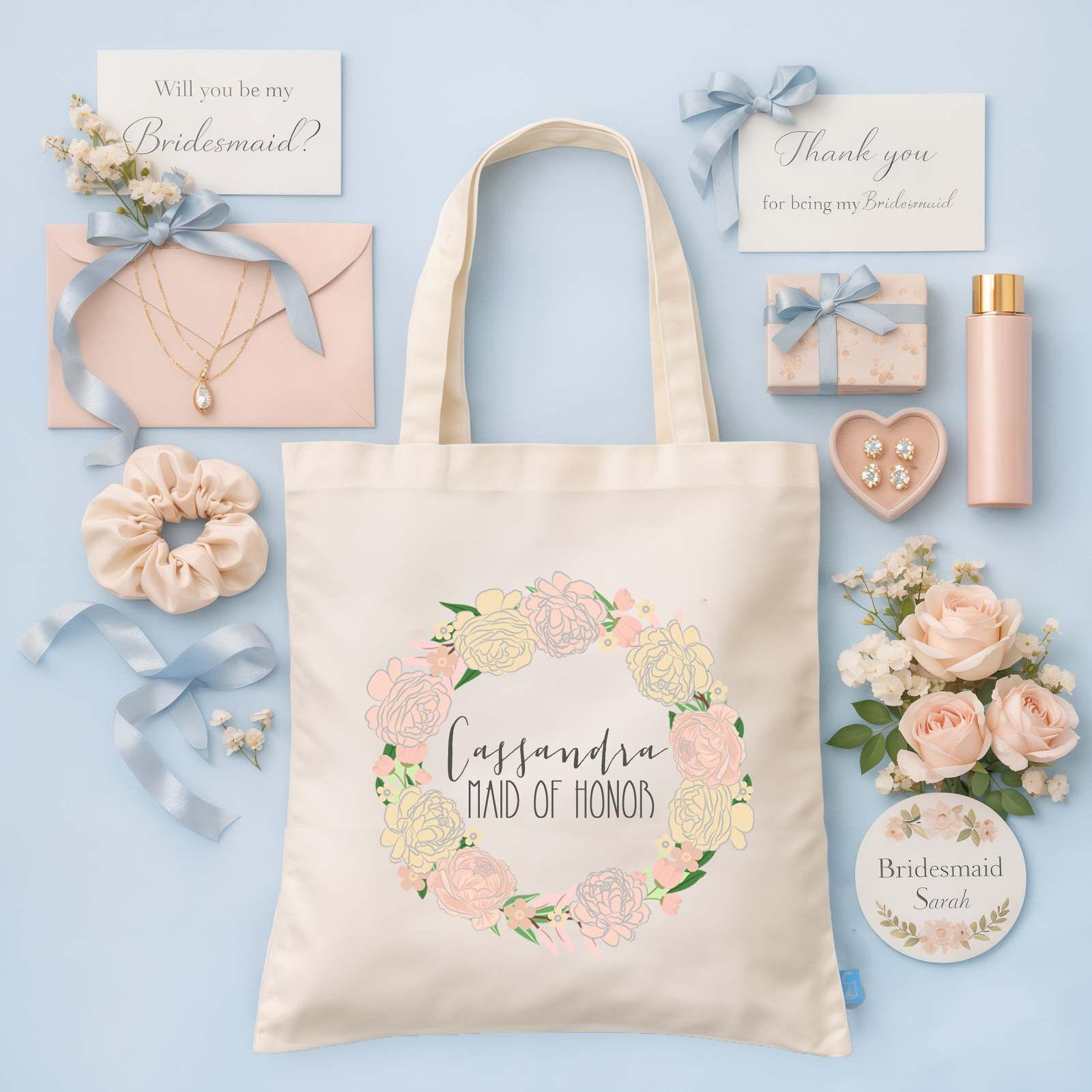 Bridal Party Wedding Tote Bag | Floral Wreath