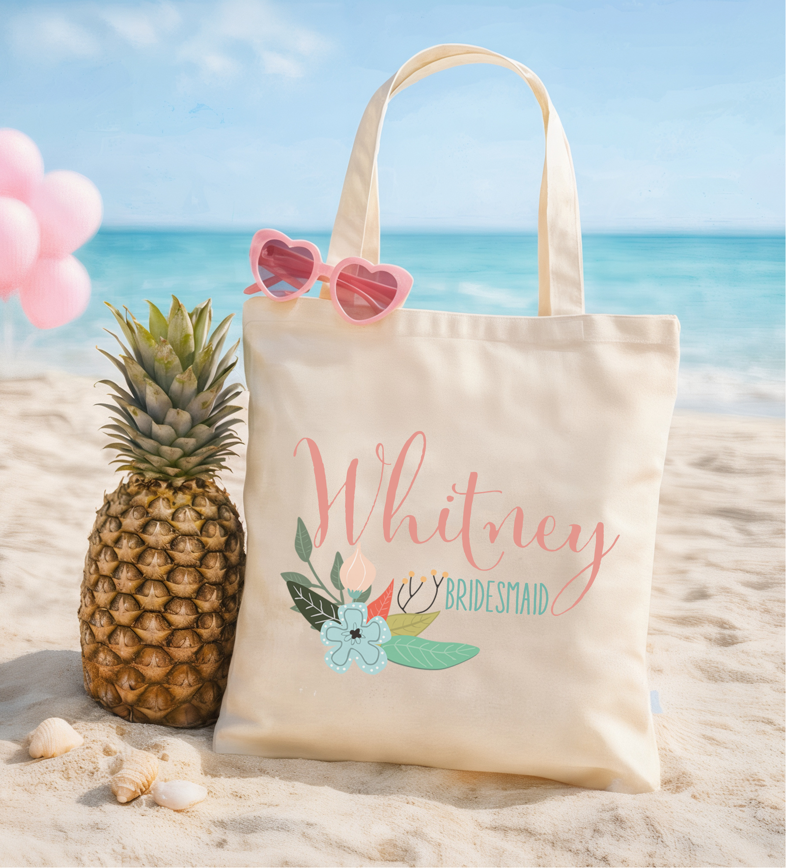 Bridesmaid Tote Bag | Floral Name Personalized