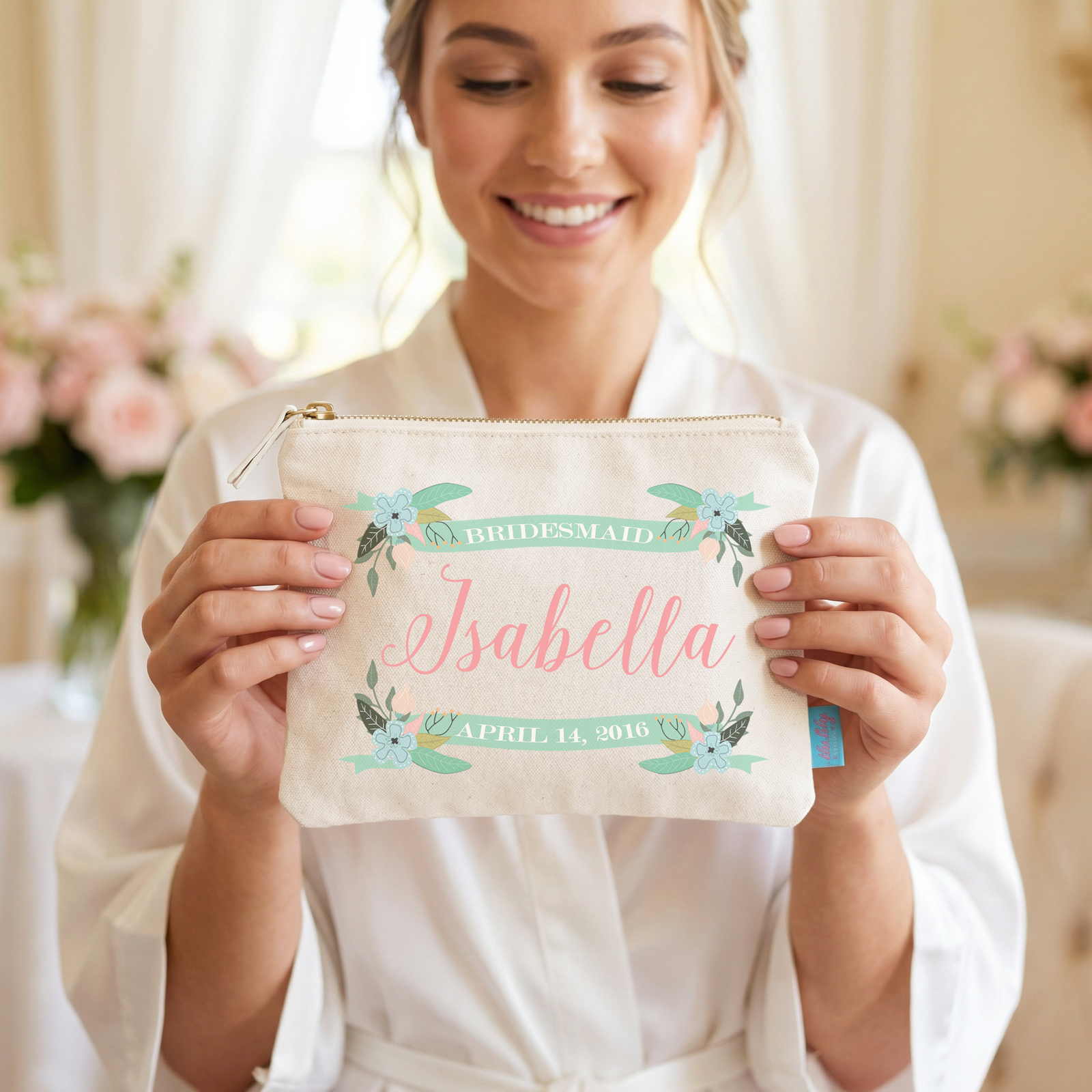 Personalized Canvas Makeup Bag for Brides by Ilu.Lily