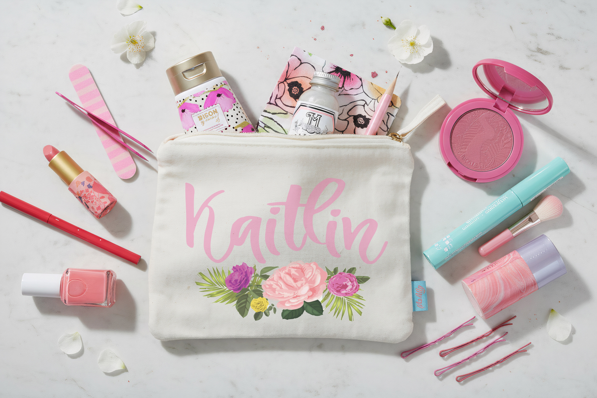 Personalized Canvas Makeup Bag for Brides by Ilu.Lily