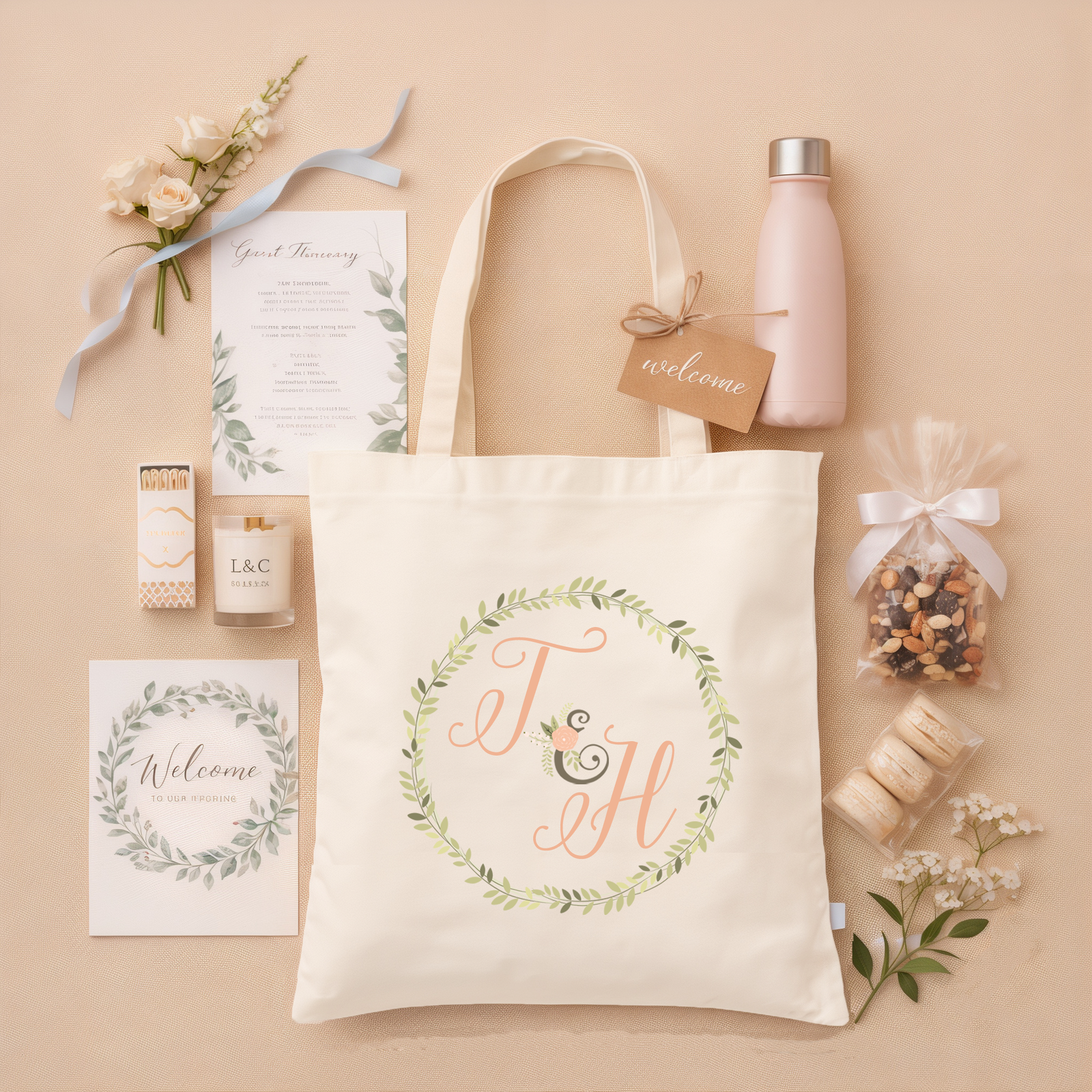 Wedding Welcome Tote Bag | Floral Couple Initials