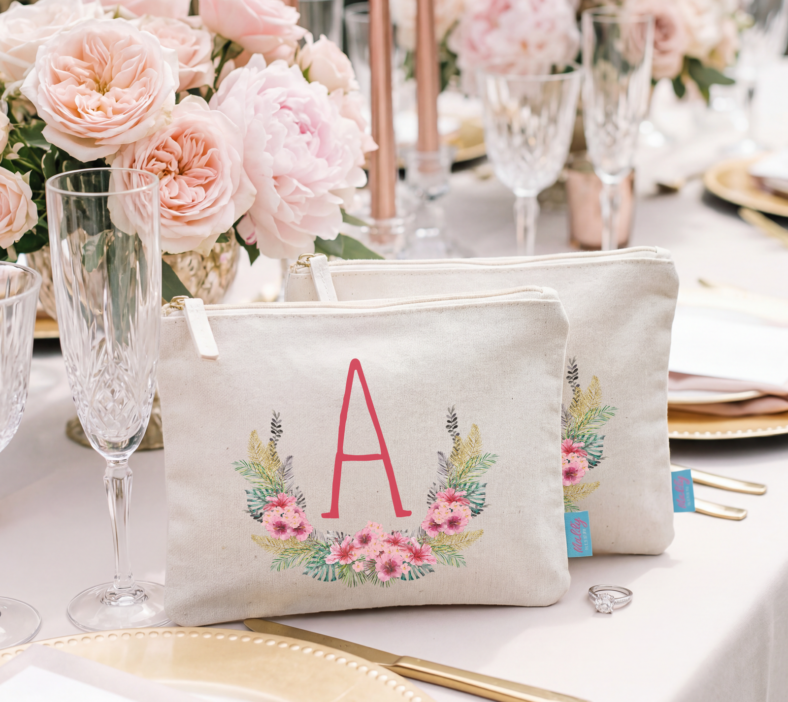 Personalized Canvas Makeup Bag for Brides by Ilu.Lily