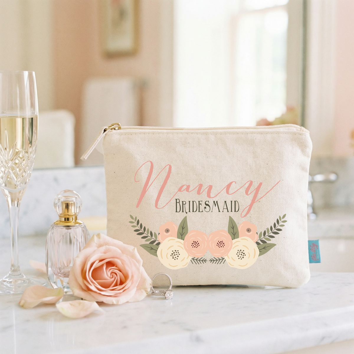 Personalized Canvas Makeup Bag for Brides by Ilu.Lily