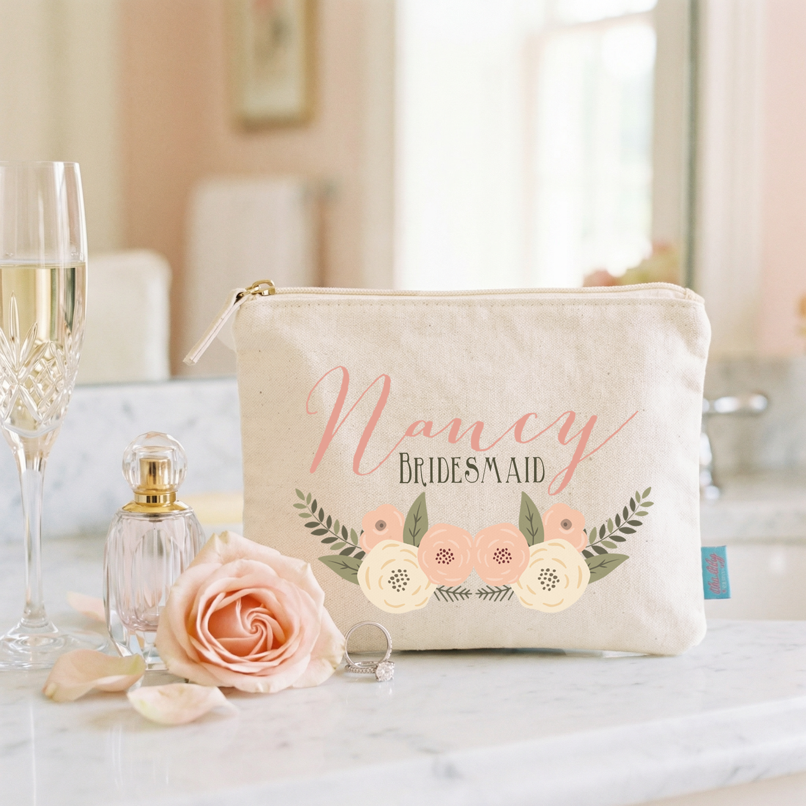 Personalized Canvas Makeup Bag for Brides by Ilu.Lily