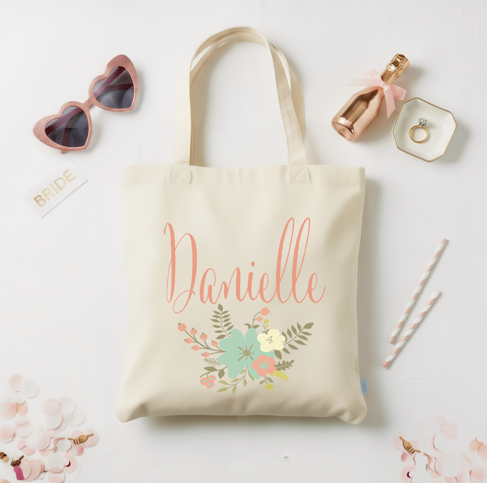 Bridesmaid Personalized Wedding Tote Bag | Floral Personalized