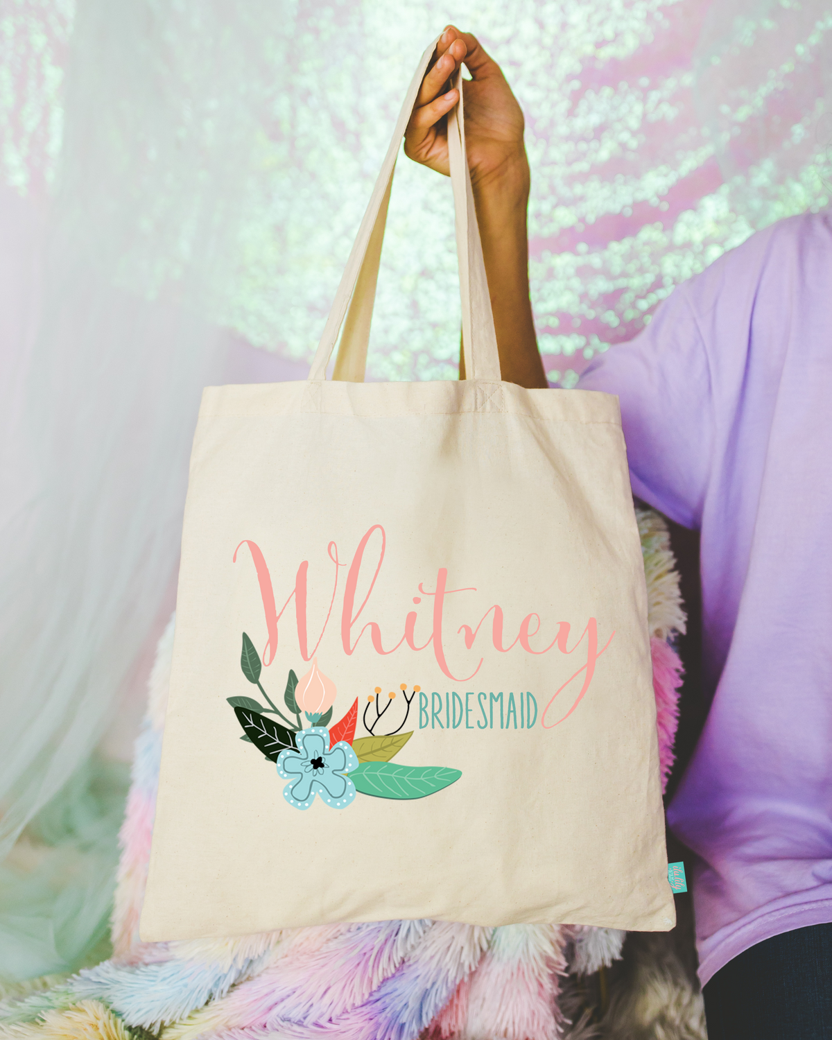 Bridesmaid Tote Bag | Floral Name Personalized