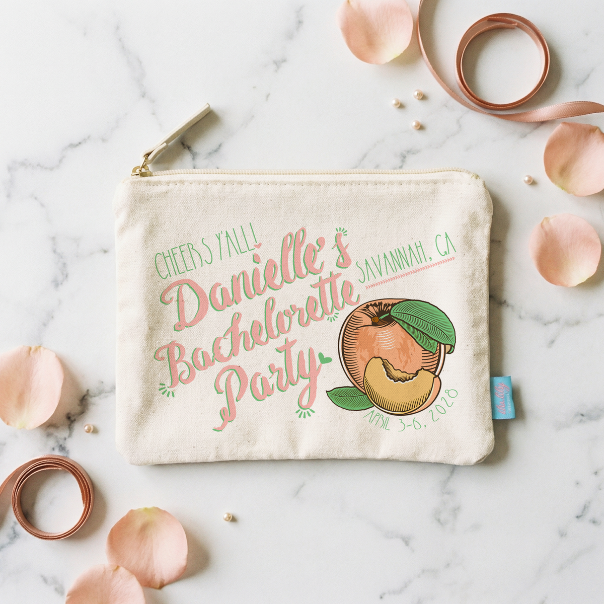 Savannah Personalized Canvas Makeup Bag for Bachelorette Parties by Ilu.Lily