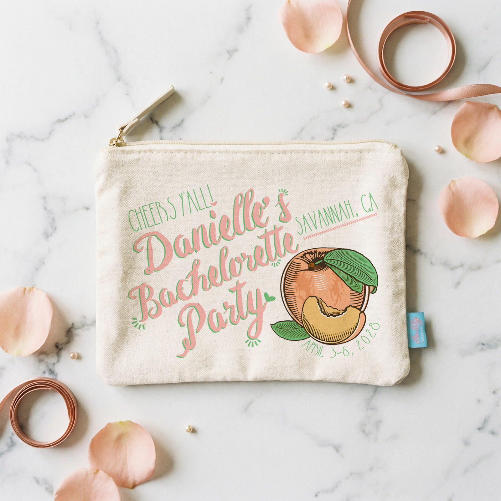 Savannah Personalized Canvas Makeup Bag for Bachelorette Parties by Ilu.Lily