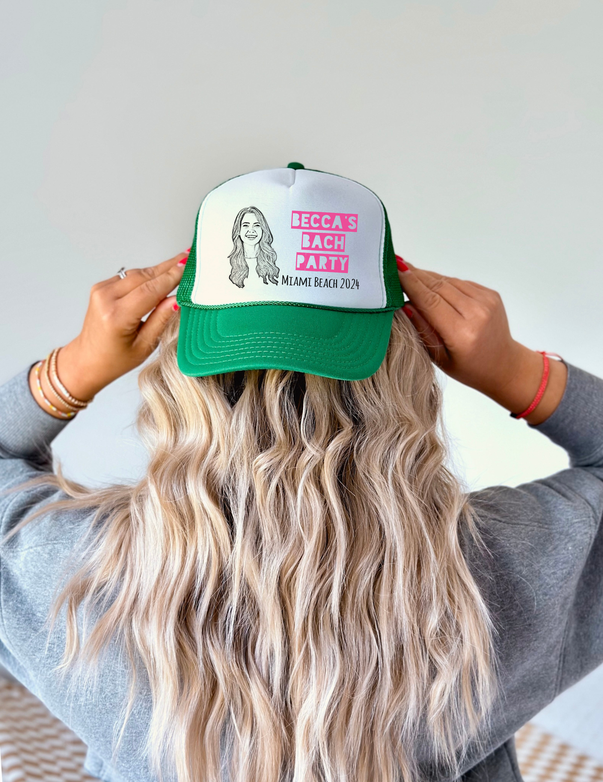 Green Bachelorette Party Trucker Hat | Custom Bachelorette Party Hat with Photo