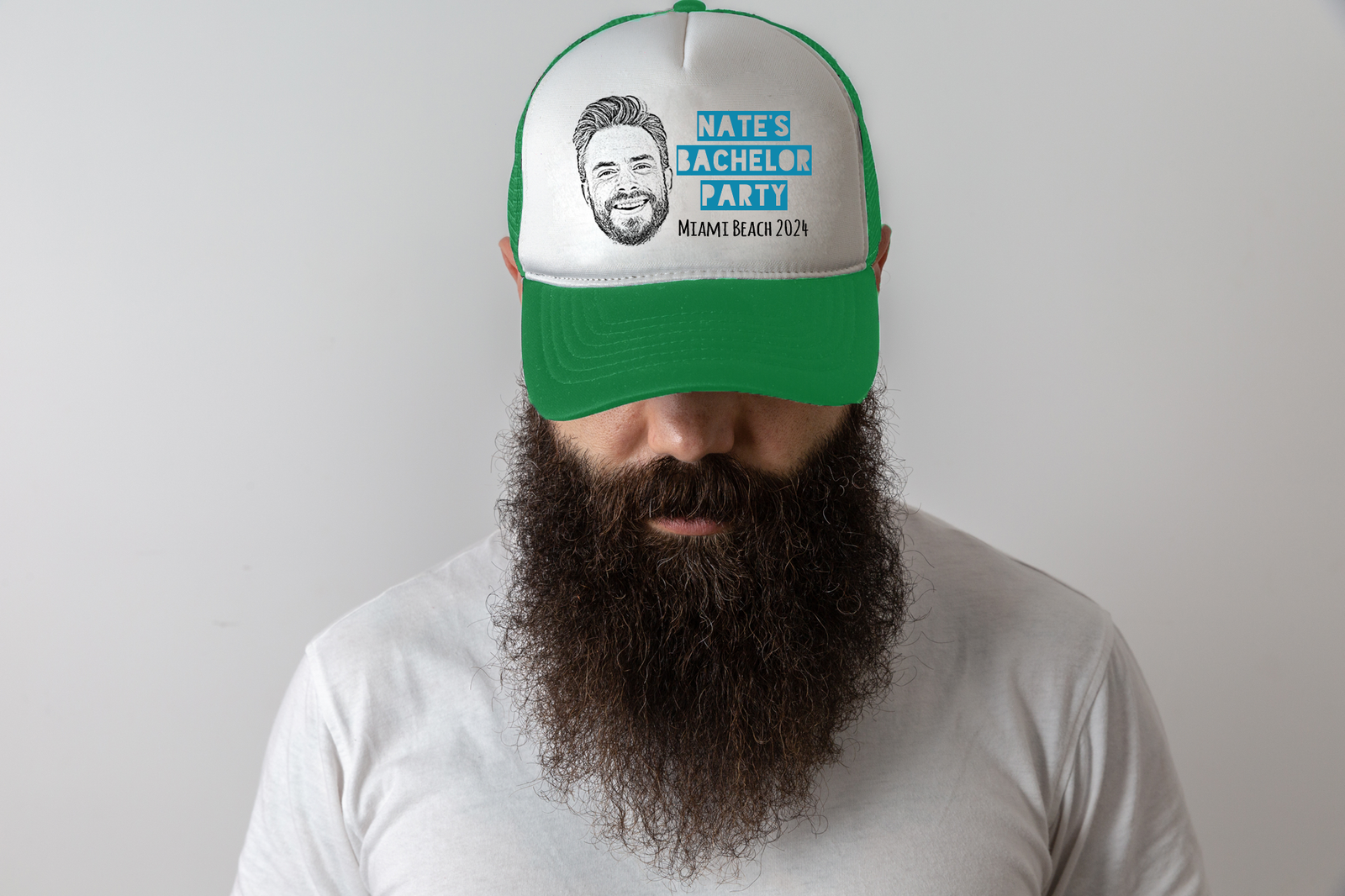 Custom Green Bachelor Party Trucker Hat | Custom Bachelor Party Hats with Photo