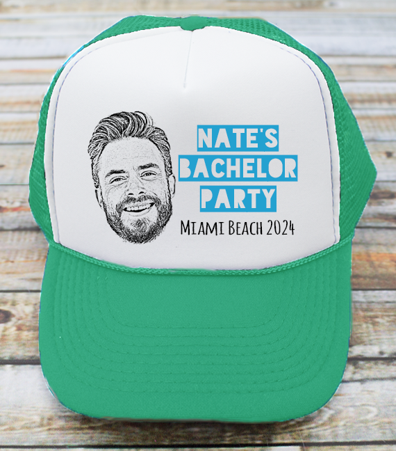 Custom Green Bachelor Party Trucker Hat | Custom Bachelor Party Hats with Photo