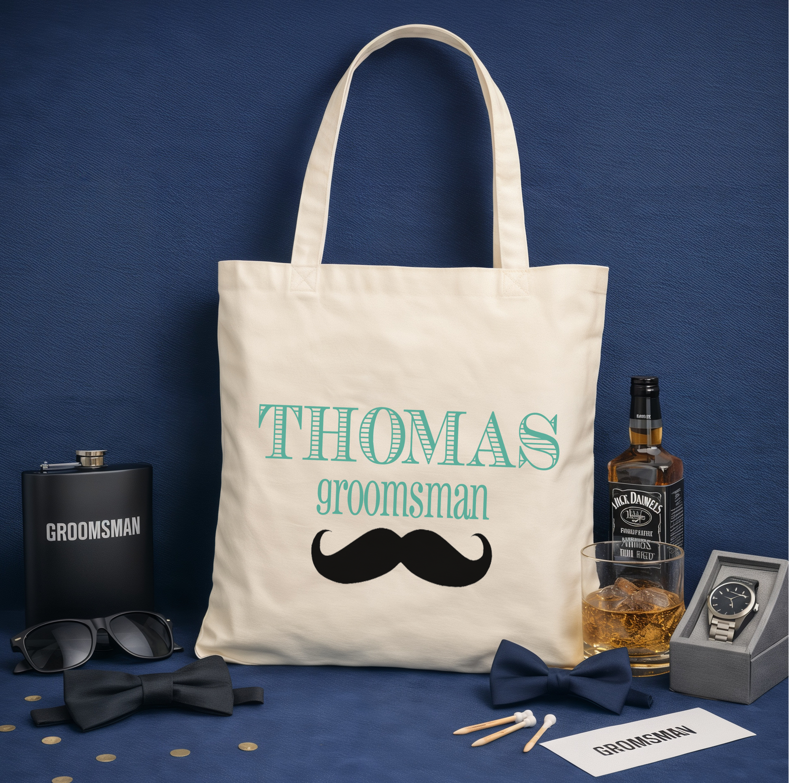 Wedding Party Tote Bag | Personalized Groomsman Mustache
