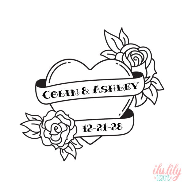 Custom Wedding Heart Couple Tattoo Wedding Favors | Personalized Tattoo Bar Favor | Engagement Party Favor