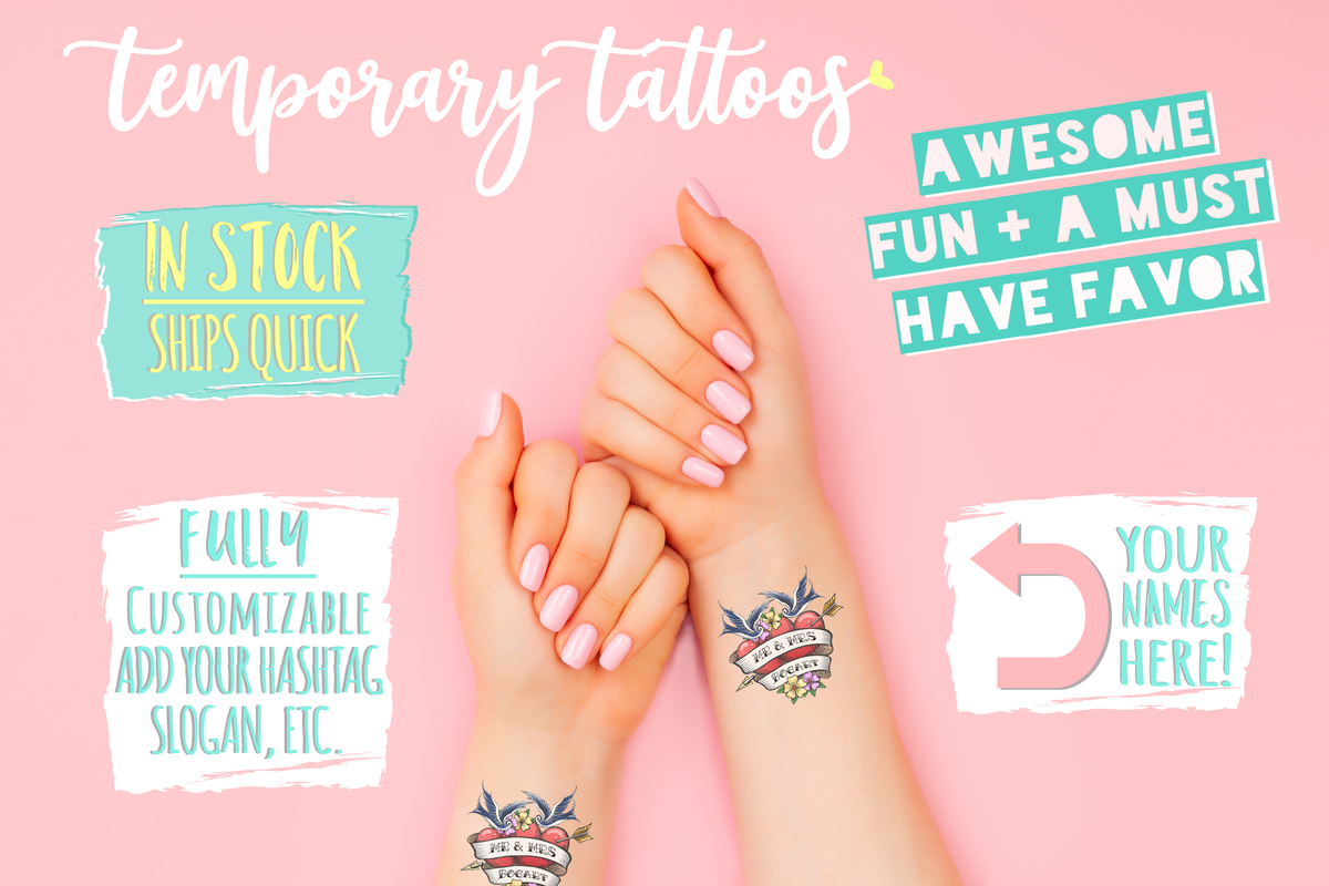 Personalized Wedding Heart Sparrows Tattoo Wedding Favors | Custom Tattoo Bar Favor | Engagement Party Favor