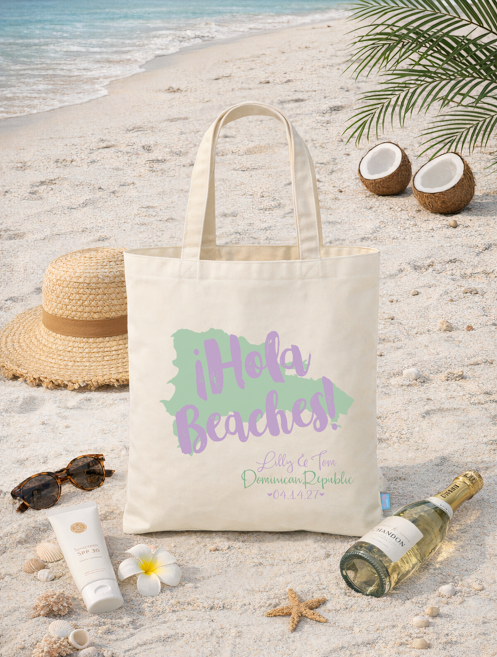 Destination Wedding Welcome Tote Bag | Destination Map | ¡Hola Beaches!