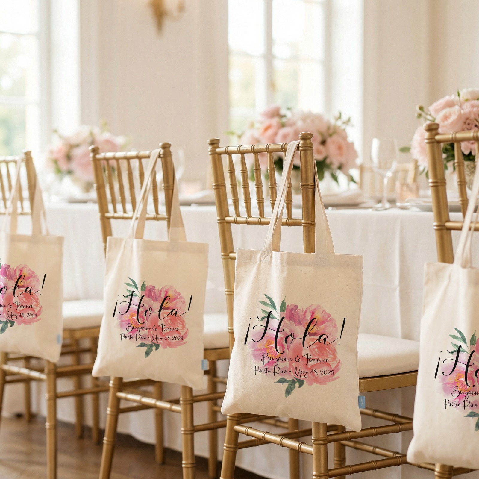 Hola Floral Destination Wedding Beach Wedding Tote Bag | Floral Watercolor