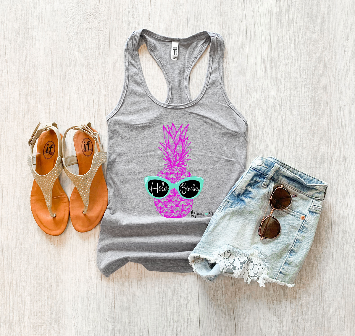 Bachelorette Party Racerback Tank Top | Destination Bachelorette Shirts | Retro Pineapple Hola Beaches