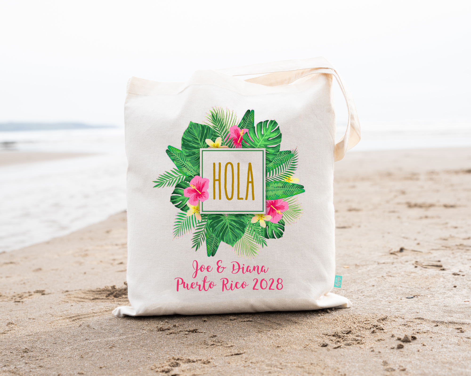 Destination Wedding Tote Bag | Puerto Rico Wedding Favor | Hola Floral