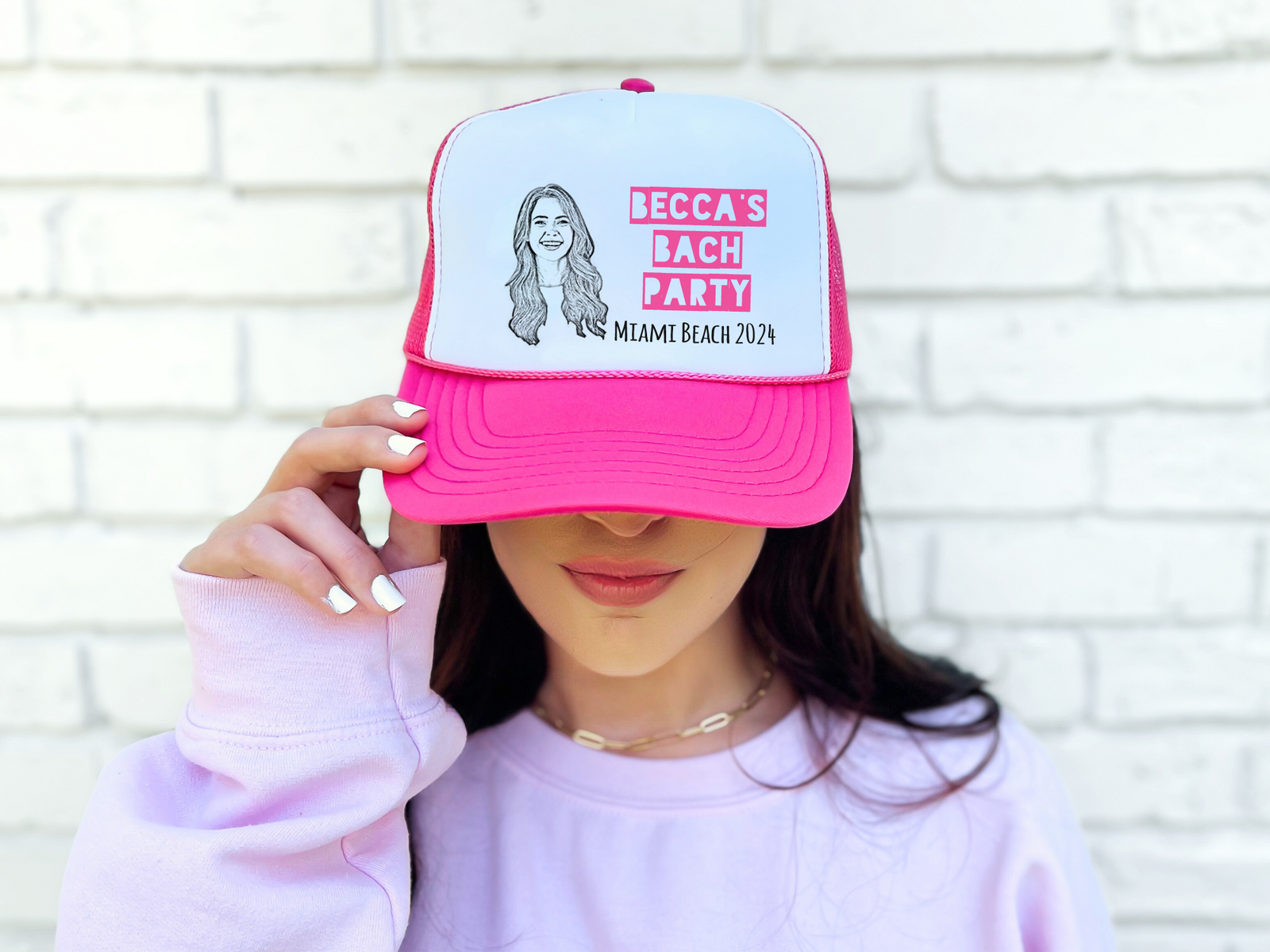 Hot Pink Bachelorette Party Trucker Hat | Custom Bachelorette Party Hat with Photo