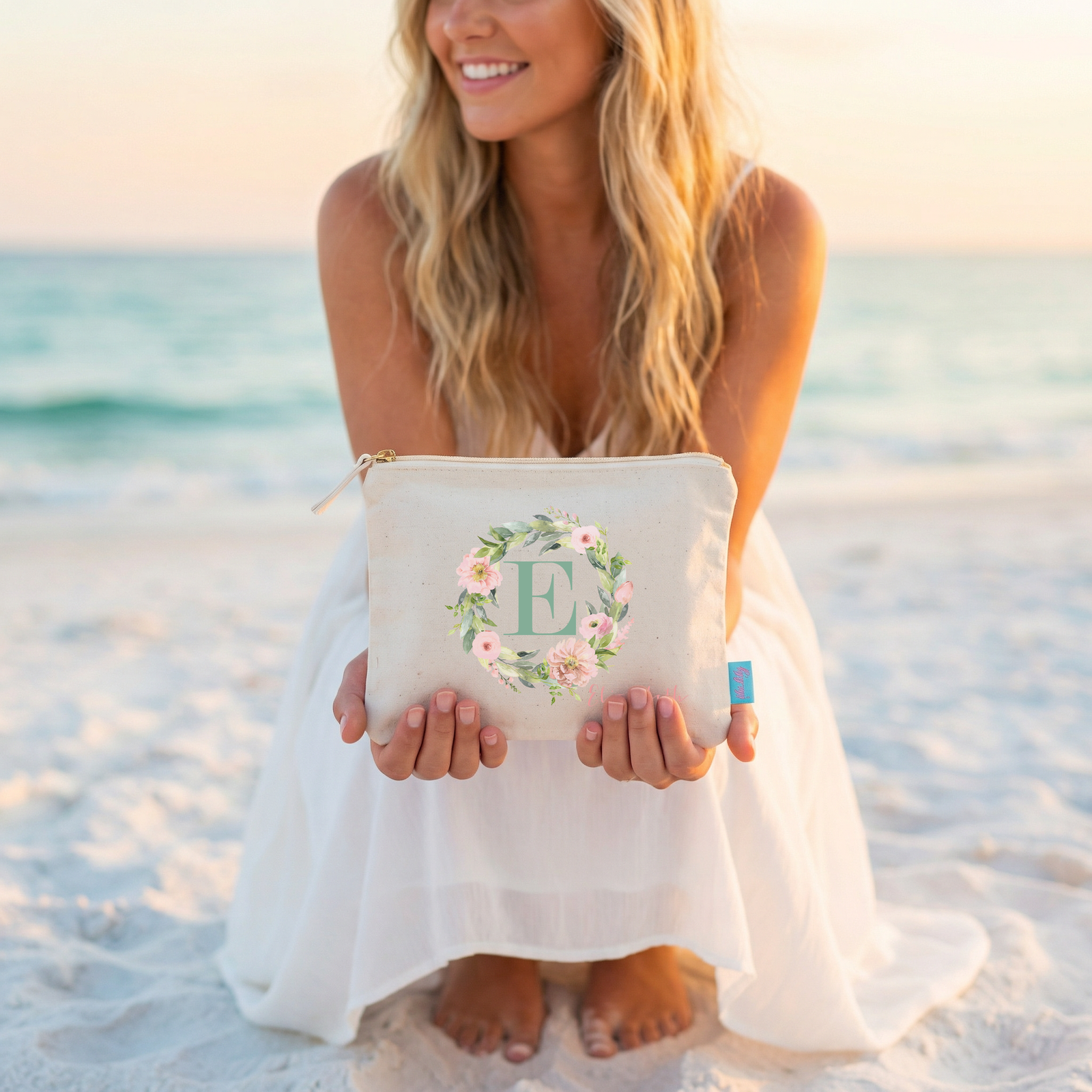 Personalized Canvas Makeup Bag for Brides by Ilu.Lily