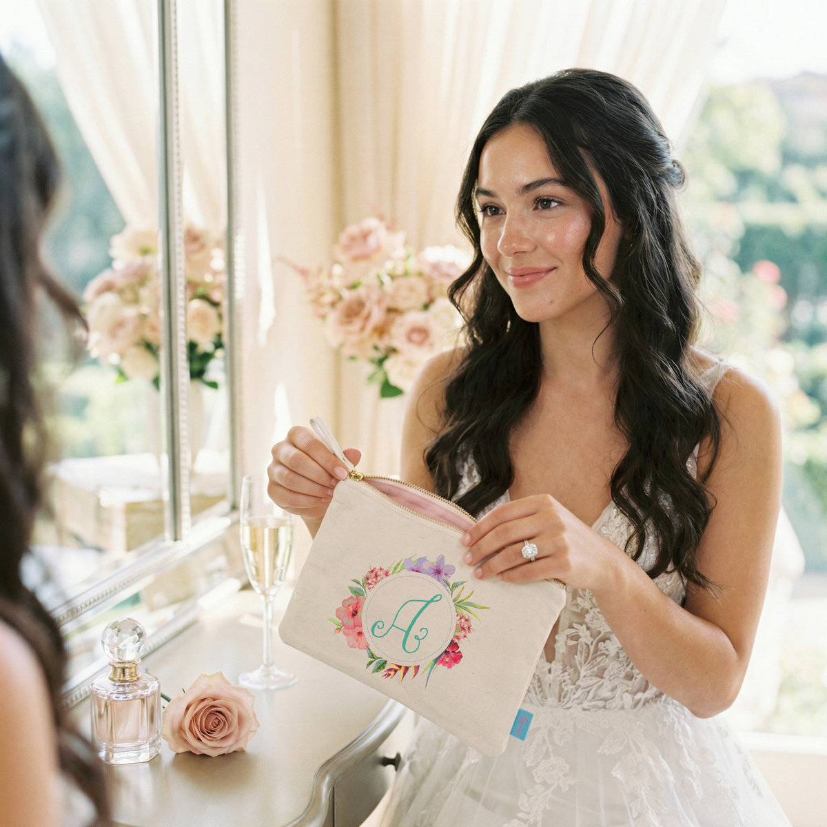 Personalized Canvas Makeup Bag for Brides by Ilu.Lily