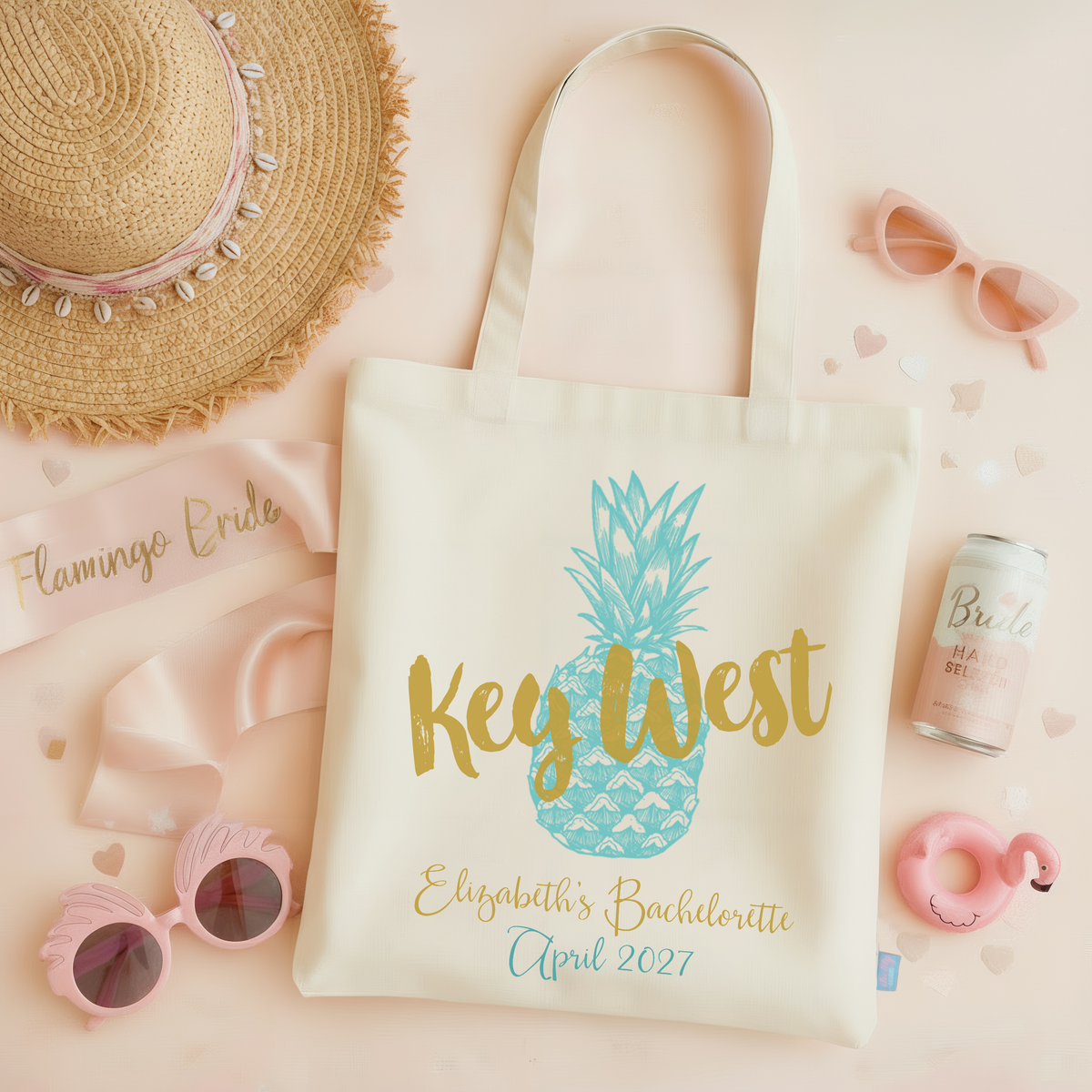 Pineapple Personalized Canvas Tote Bag for Weddings by Ilu.Lily