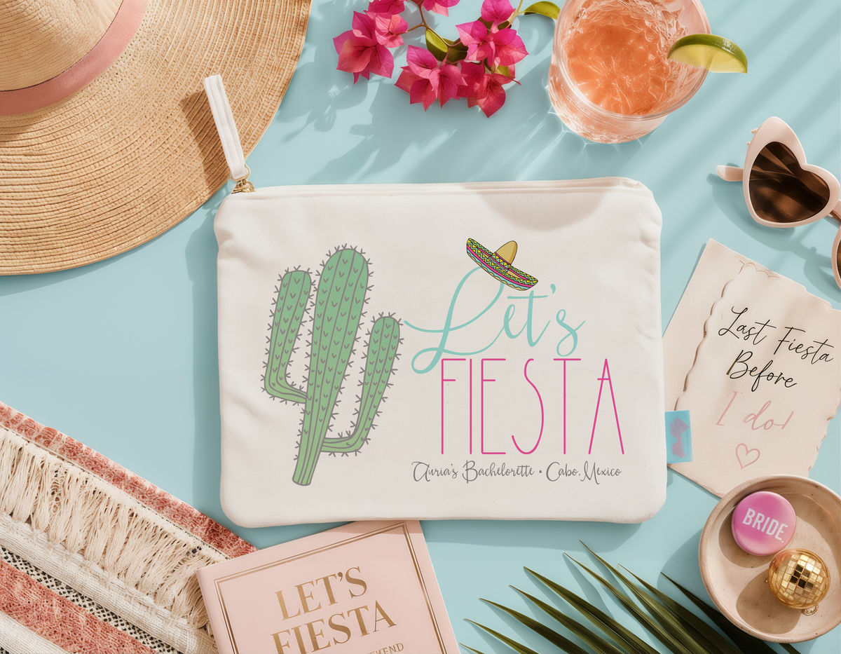 Fiesta Personalized Canvas Makeup Bag for Bachelorette Parties by Ilu.Lily