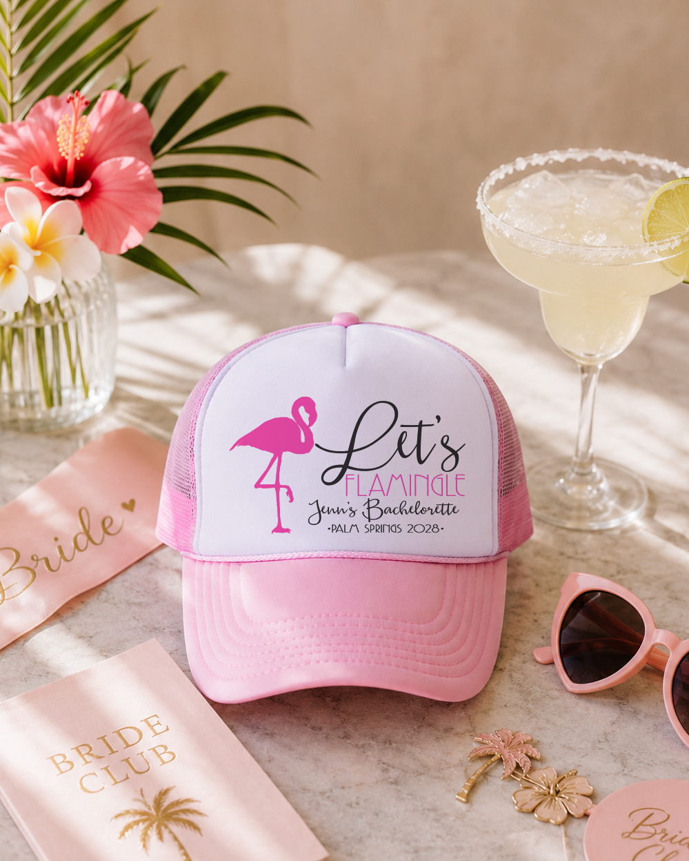 Bachelorette Party Trucker Hats | Flamingo Theme Hat | Let's Flamingle