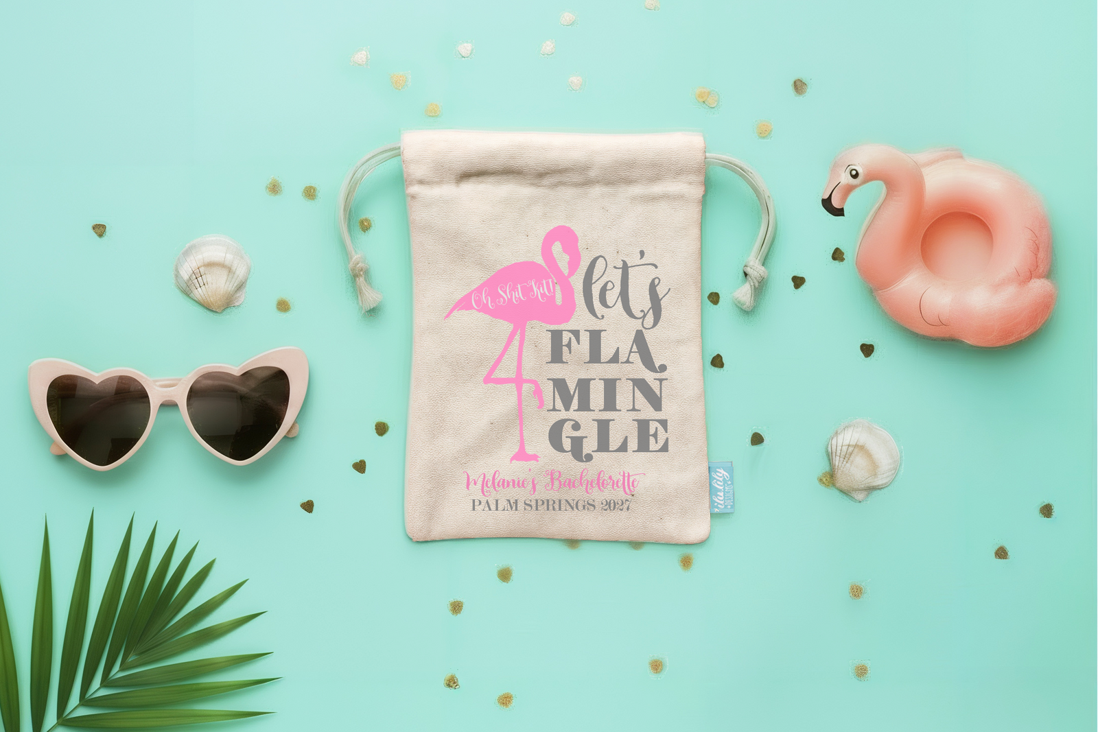 Bachelorette Party Flamingo Theme Favor Bags | Oh Shit Kit | Flamingo Outline Let's Flamingle