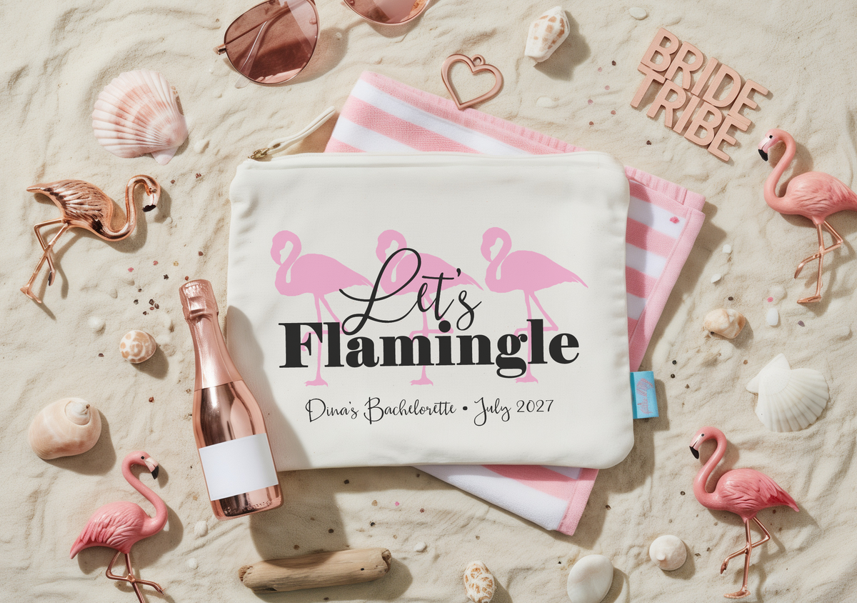 Flamingo Personalized Canvas Makeup Bag for Bachelorette Parties by Ilu.Lily