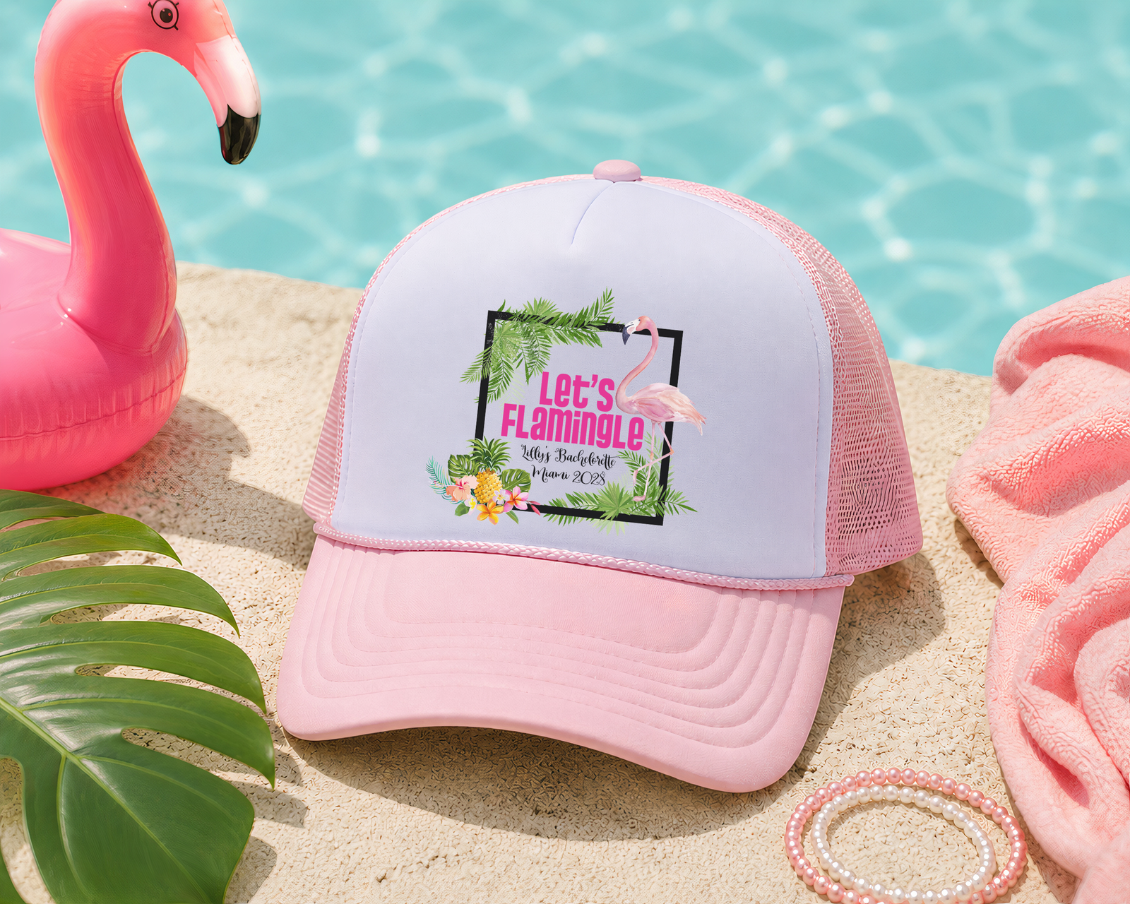 Bachelorette Party Trucker Hats | Flamingo Theme Bachelorette | Let's Flamingle Personalized