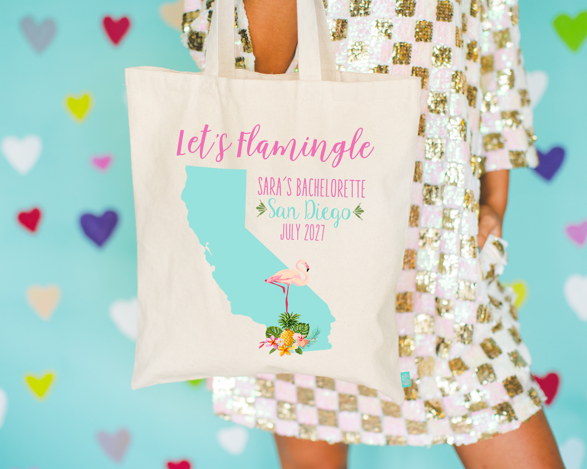 Destination Bachelorette Party Tote Bags | Destination Wedding Favors | Let&#39;s Flamingle