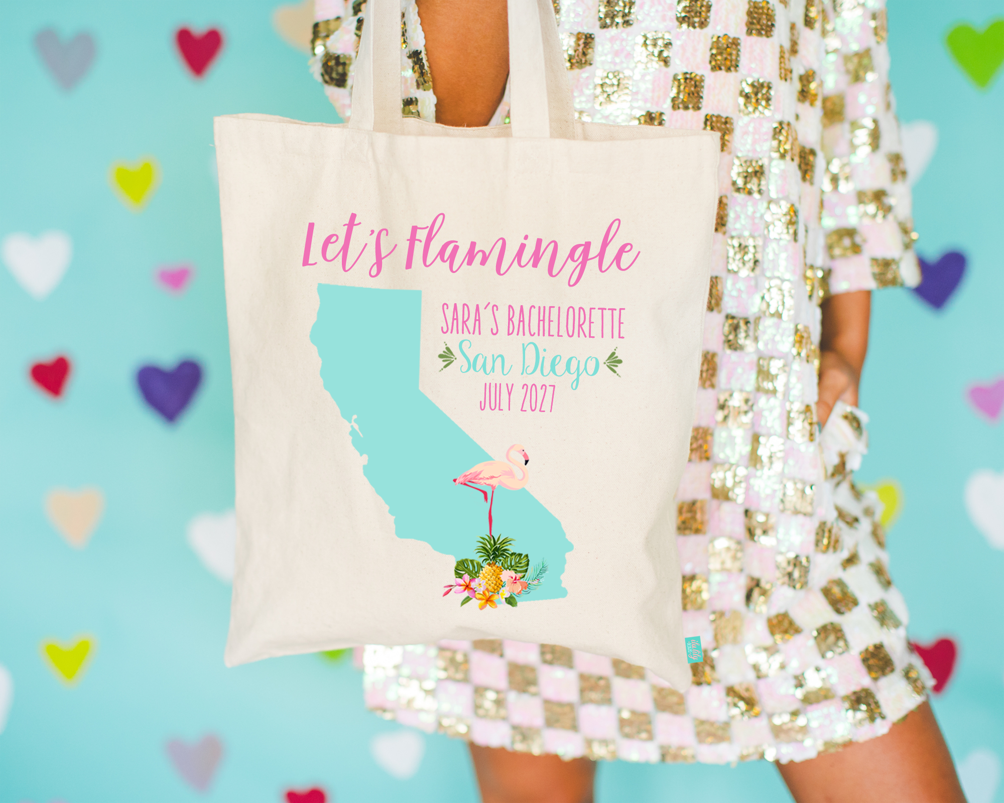 Destination Bachelorette Party Tote Bags | Destination Wedding Favors | Let's Flamingle