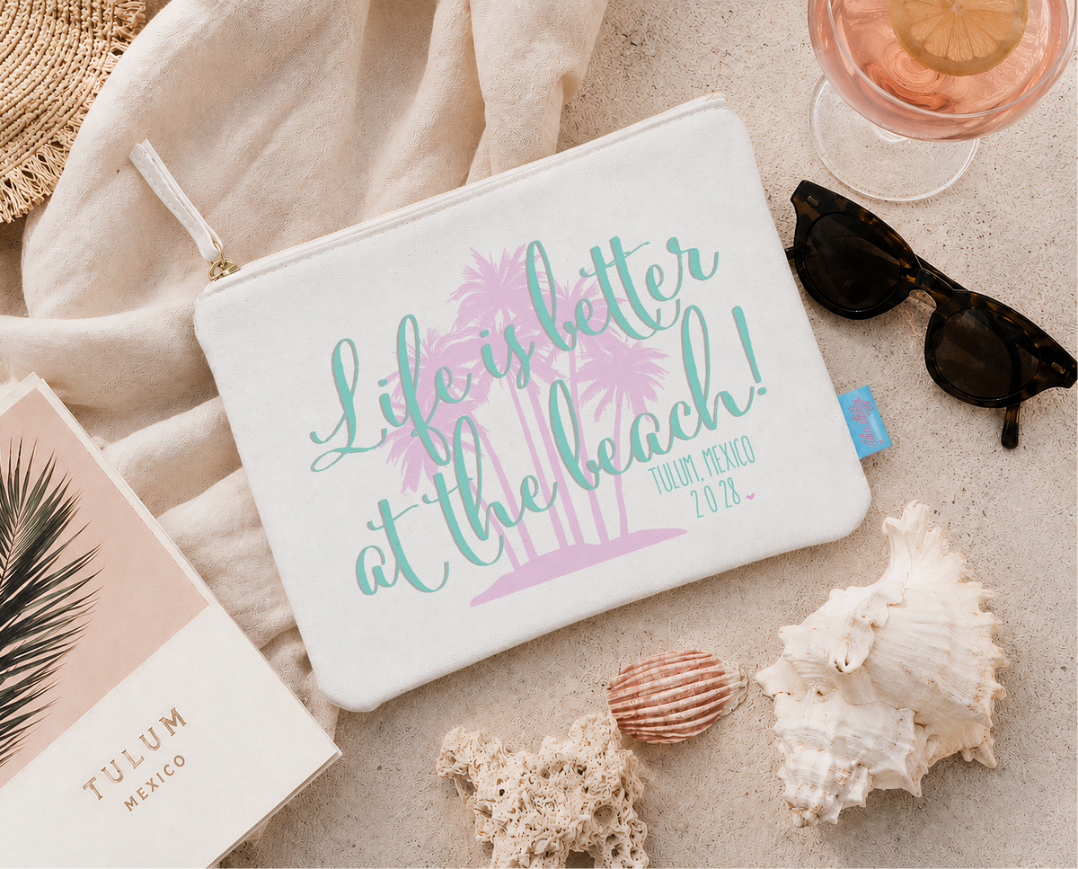 Beach Personalized Canvas Makeup Bag for Bachelorette Parties by Ilu.Lily