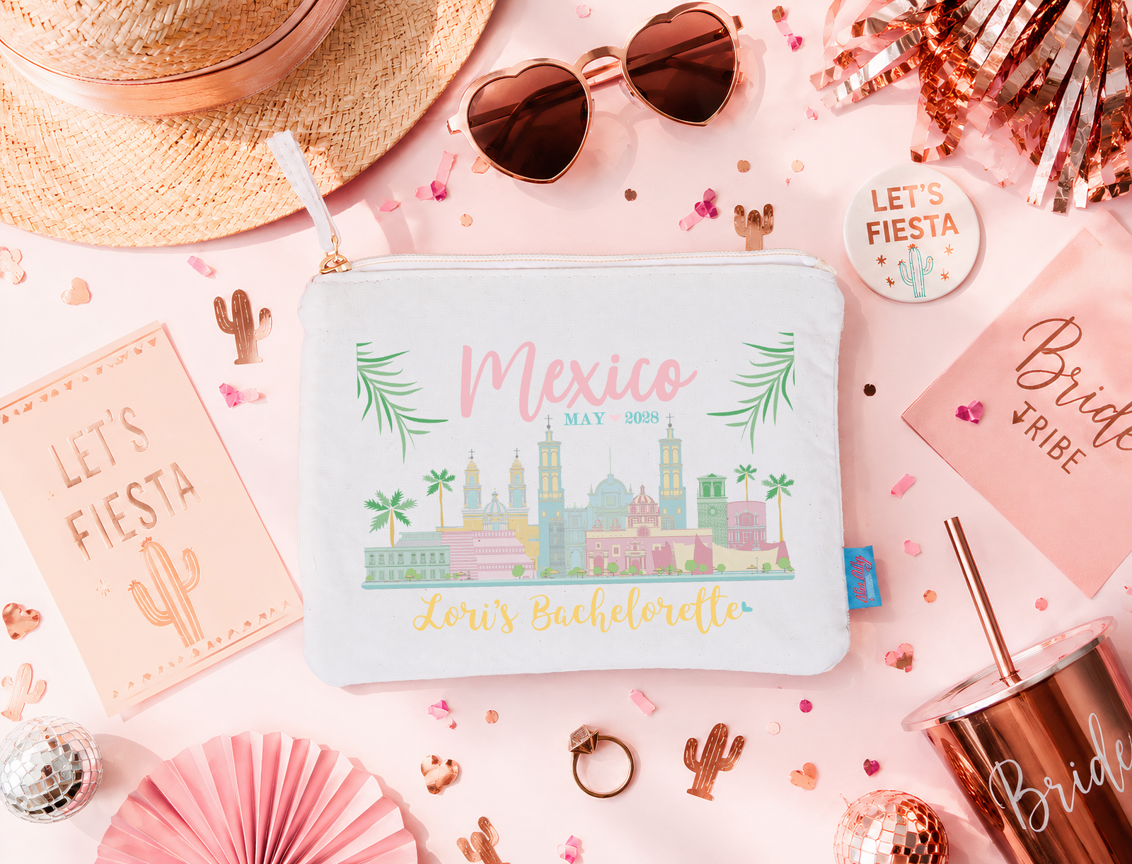 Mexico Personalized Canvas Makeup Bag for Bachelorette Parties by Ilu.Lily