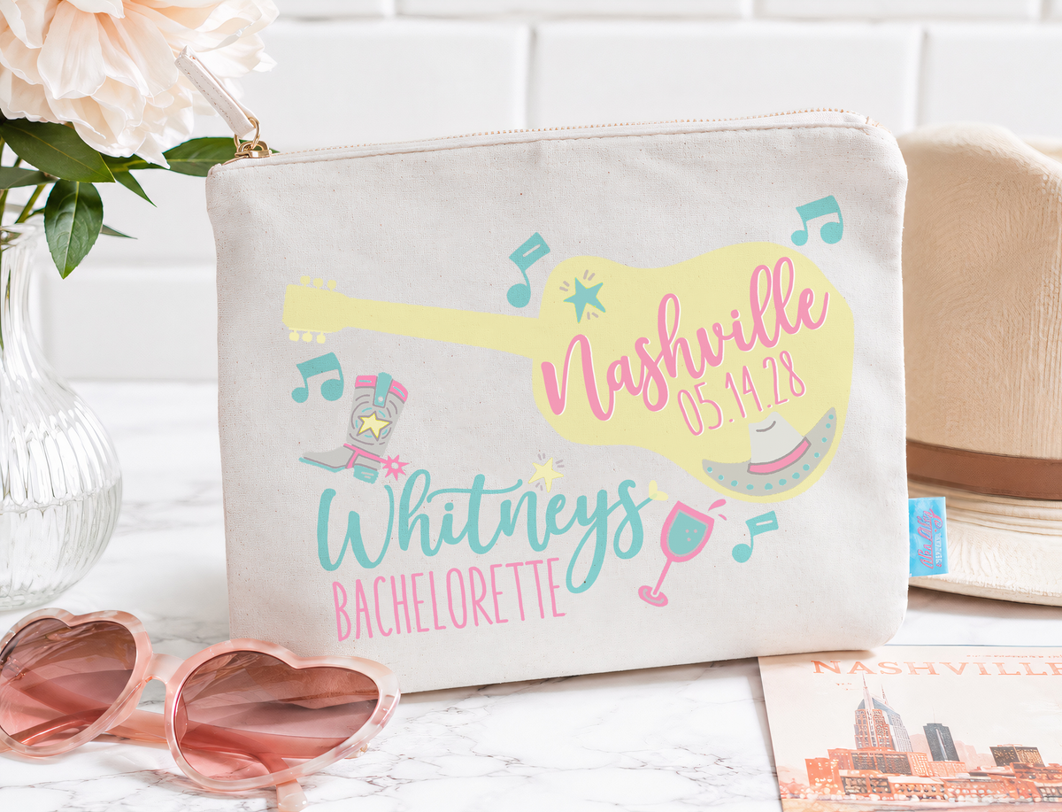 Nashville Personalized Canvas Makeup Bag for Bachelorette Parties by Ilu.Lily